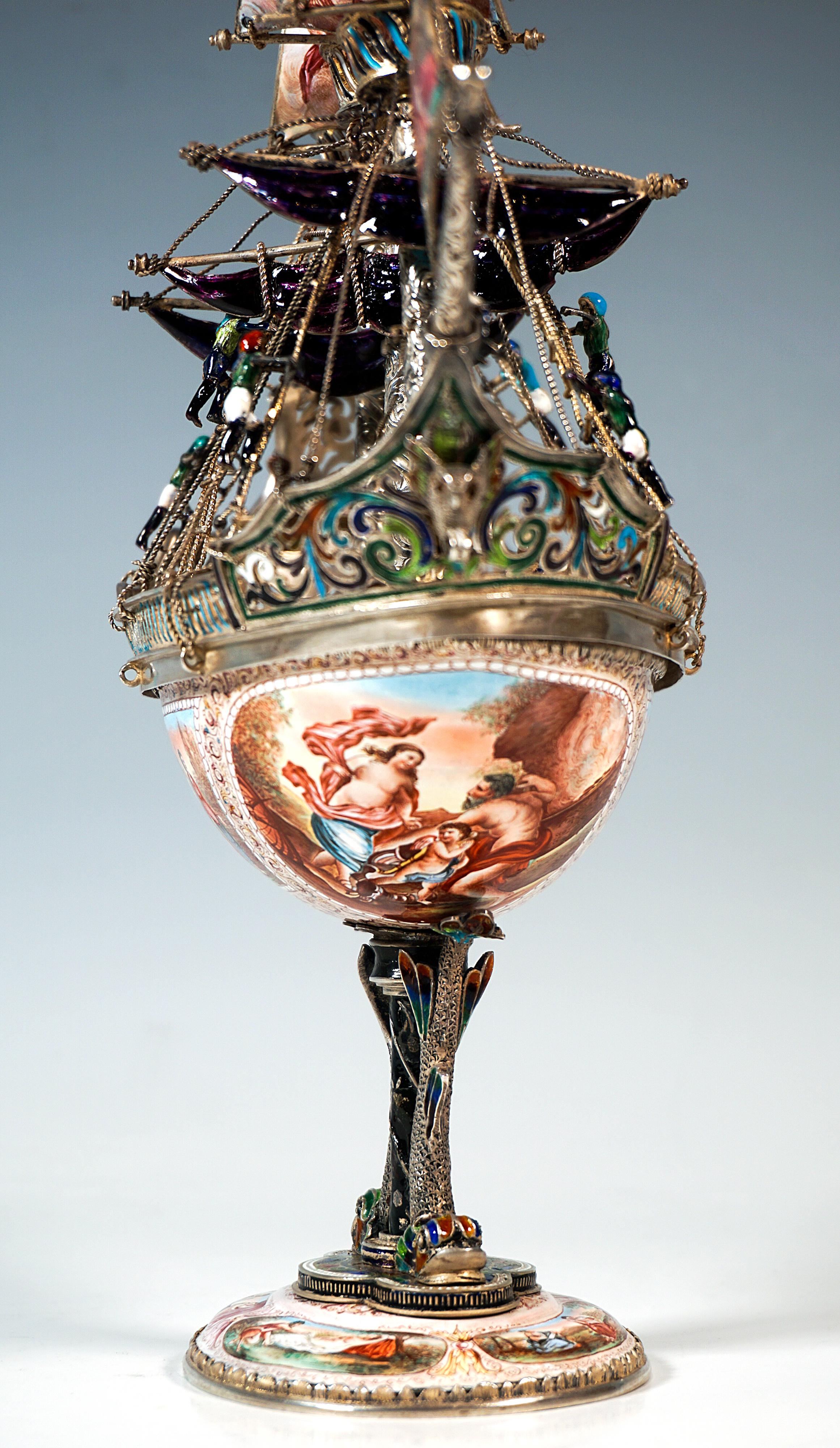 Nave a vela viennese in argento, dipinto con smalto finissimo, A. Hermann Boehm, Circa 1870 in vendita 3