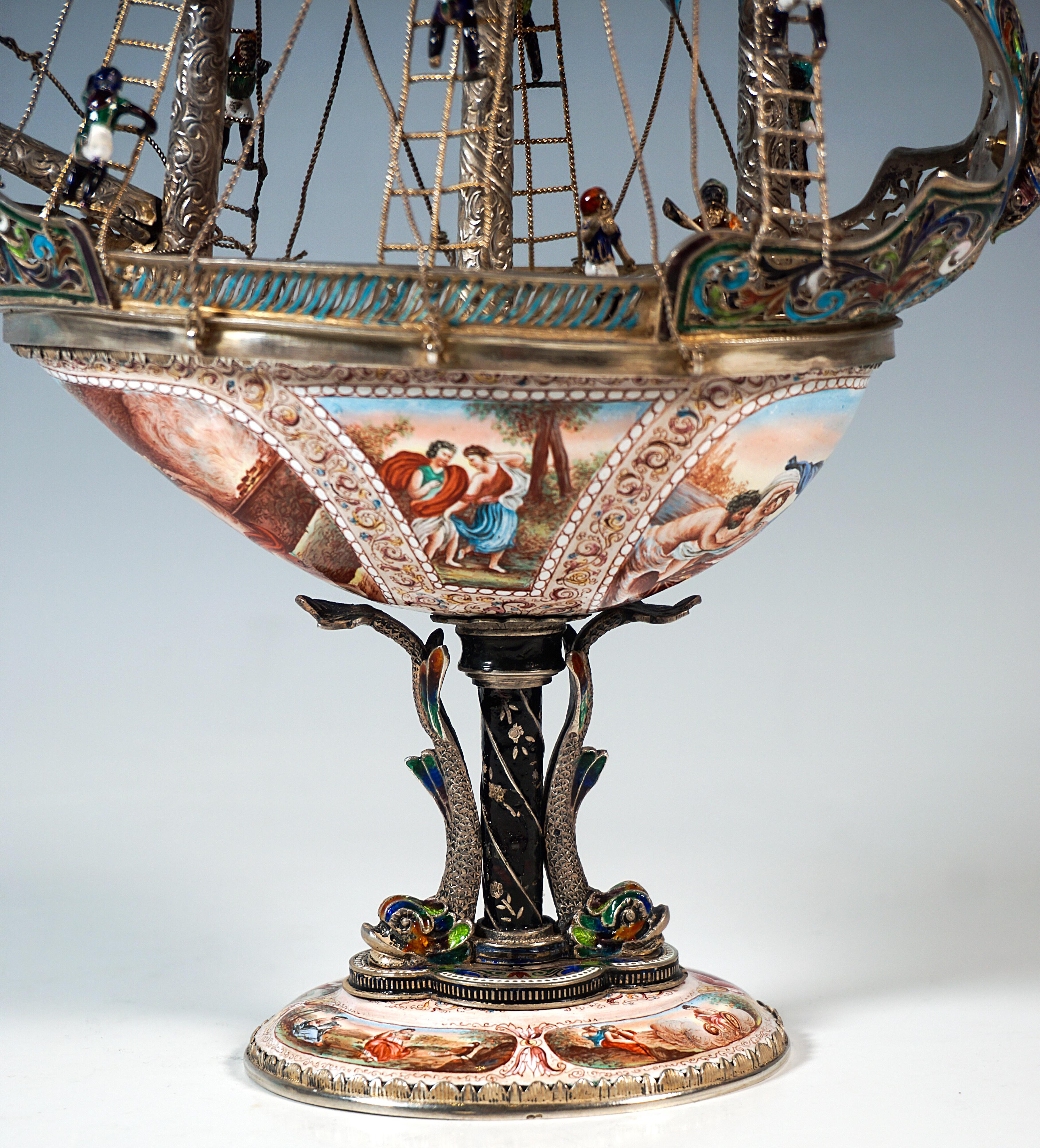 Nave a vela viennese in argento, dipinto con smalto finissimo, A. Hermann Boehm, Circa 1870 in vendita 4