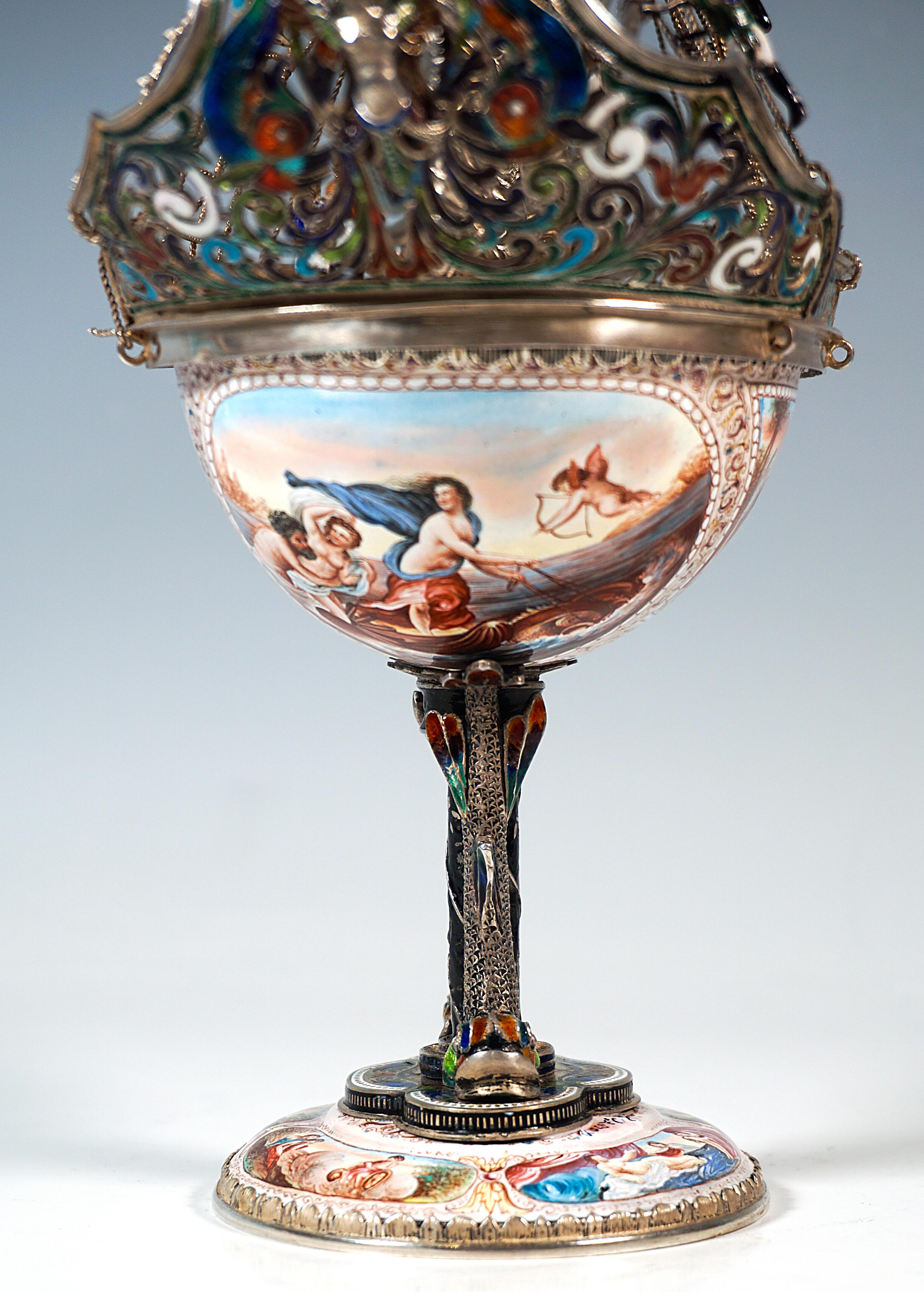 Nave a vela viennese in argento, dipinto con smalto finissimo, A. Hermann Boehm, Circa 1870 in vendita 5