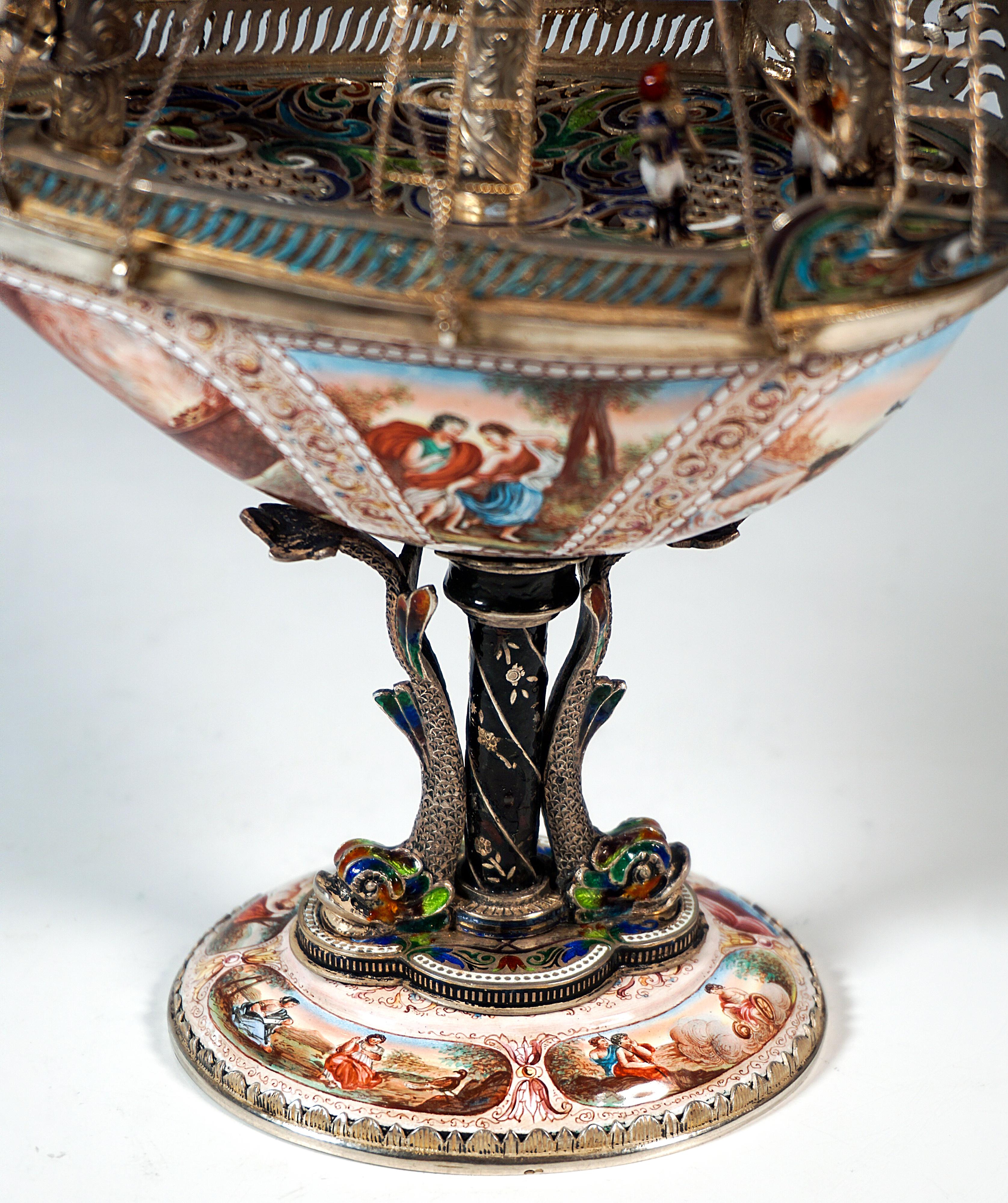 Nave a vela viennese in argento, dipinto con smalto finissimo, A. Hermann Boehm, Circa 1870 in vendita 6
