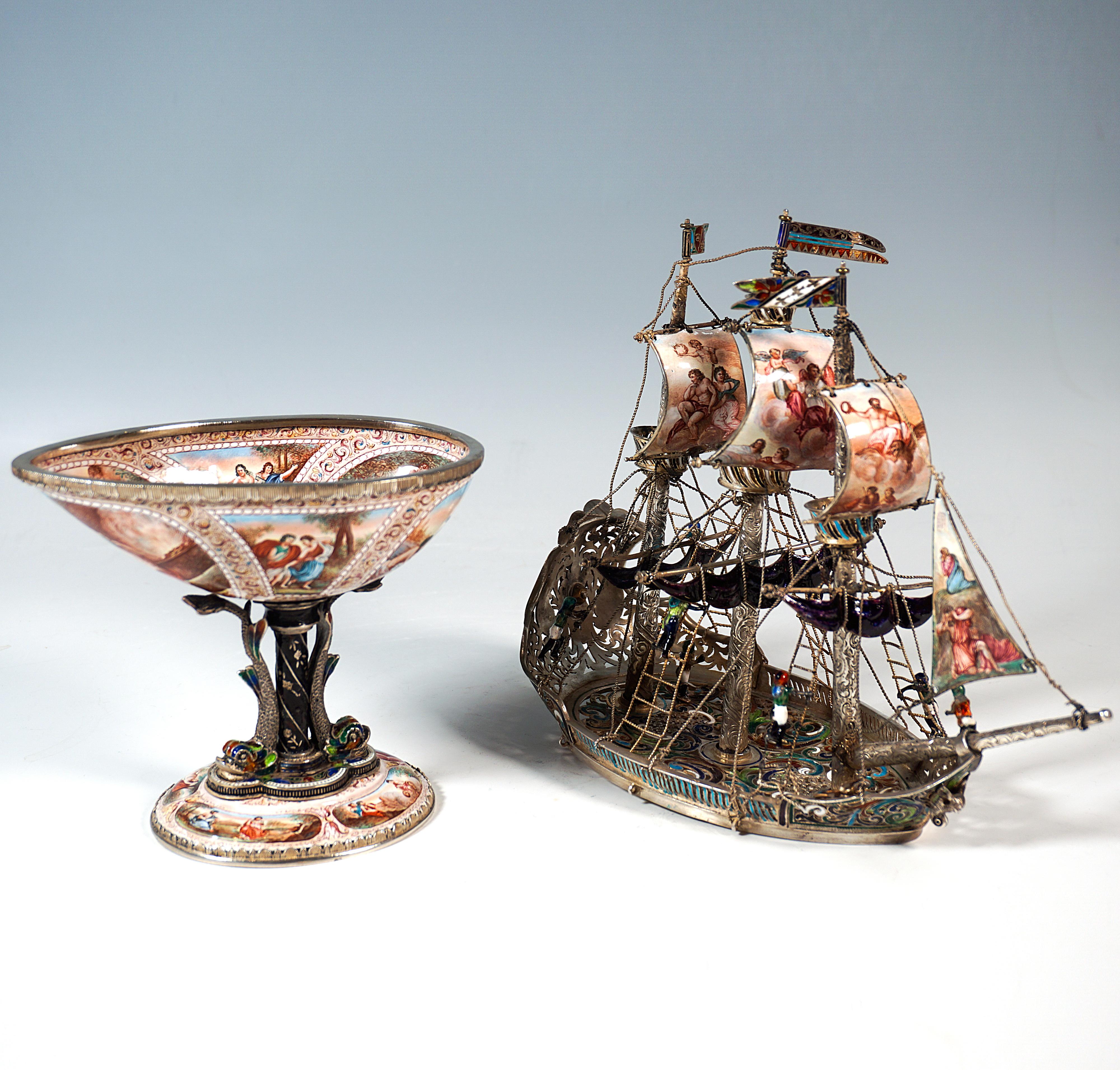 Nave a vela viennese in argento, dipinto con smalto finissimo, A. Hermann Boehm, Circa 1870 in vendita 7