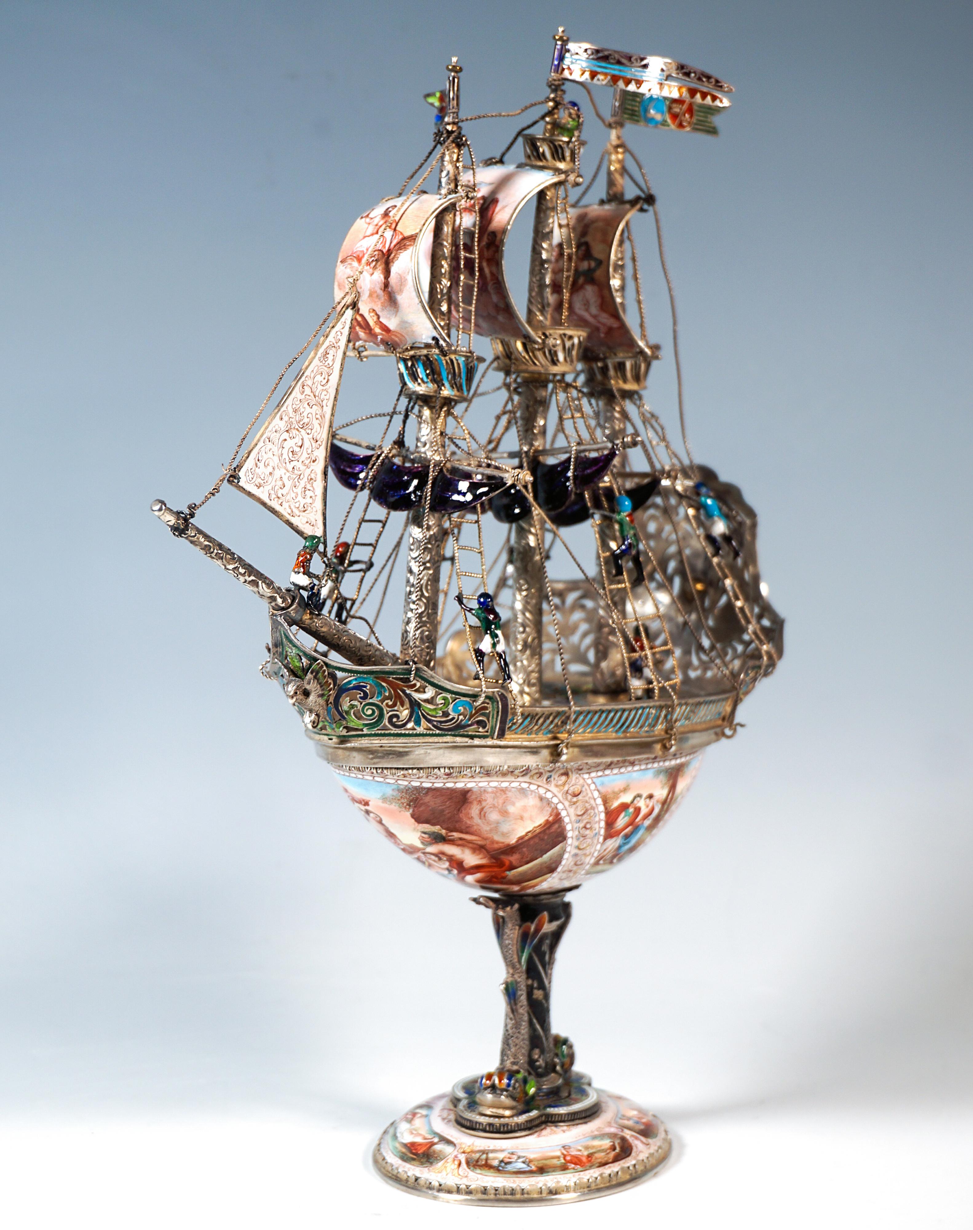 Altro Nave a vela viennese in argento, dipinto con smalto finissimo, A. Hermann Boehm, Circa 1870 in vendita