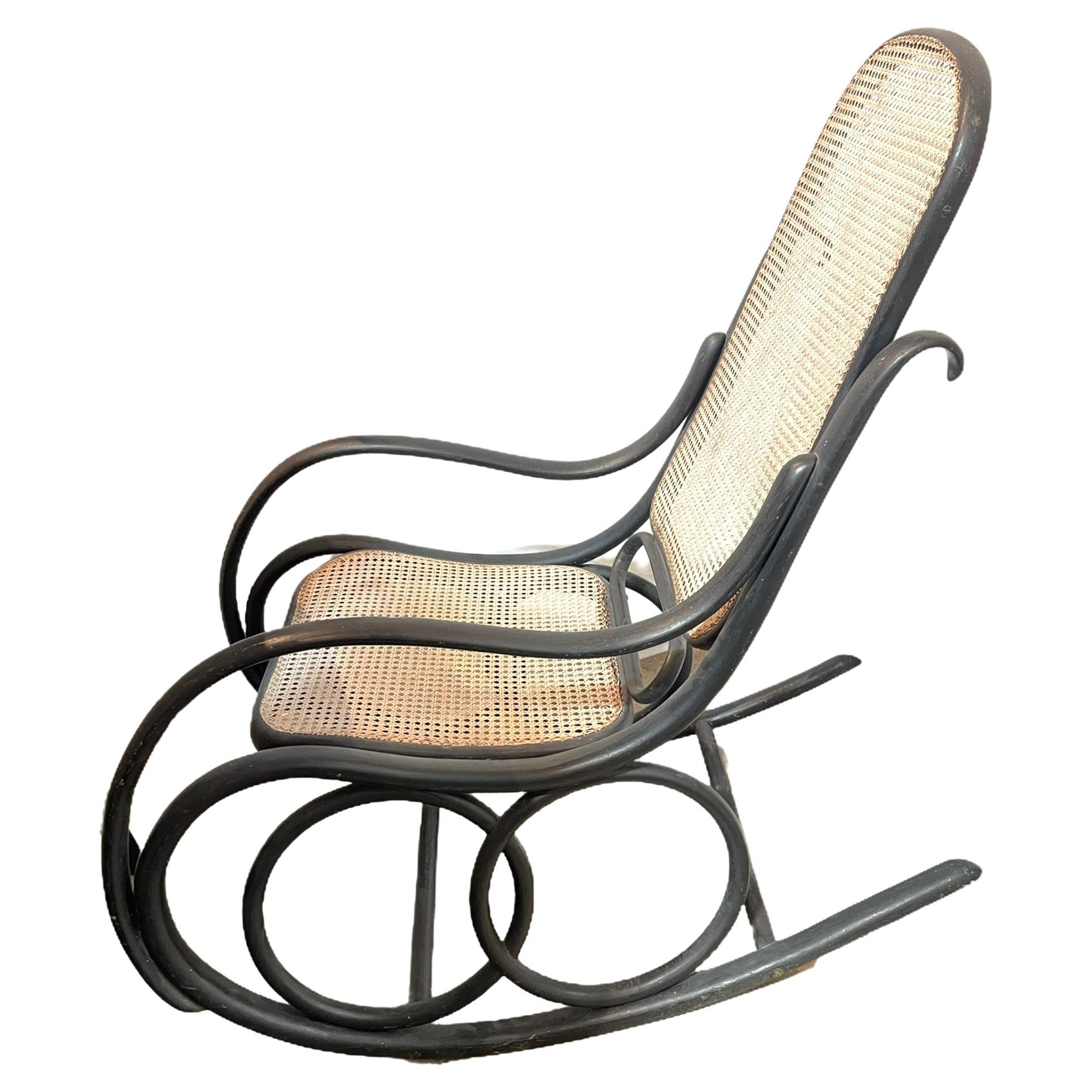 Viennese Thonet Bentwood Cane Rocking Chair For Sale