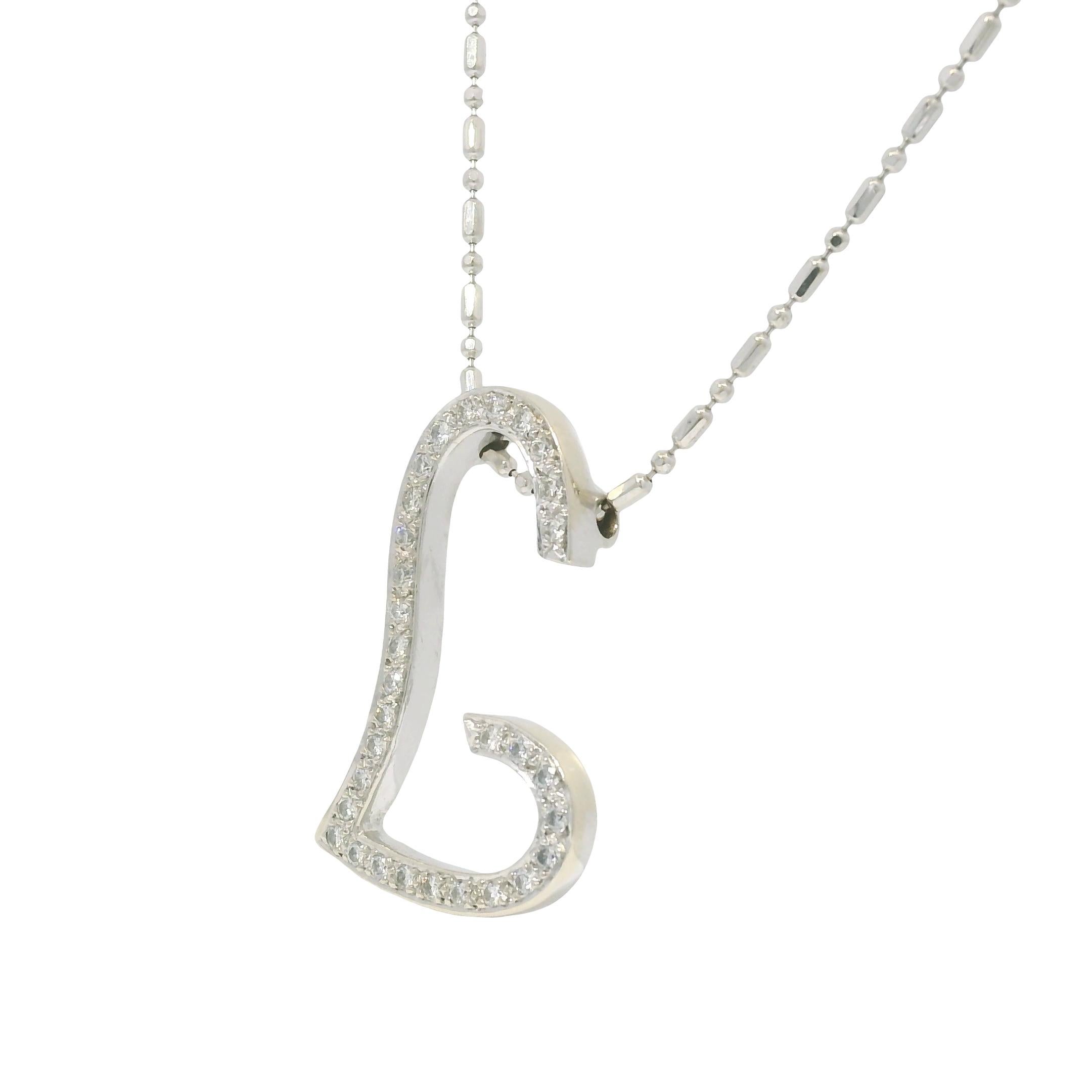 Taille ronde VIERI Collier à cœur ouvert en or blanc 14k et diamants naturels en vente