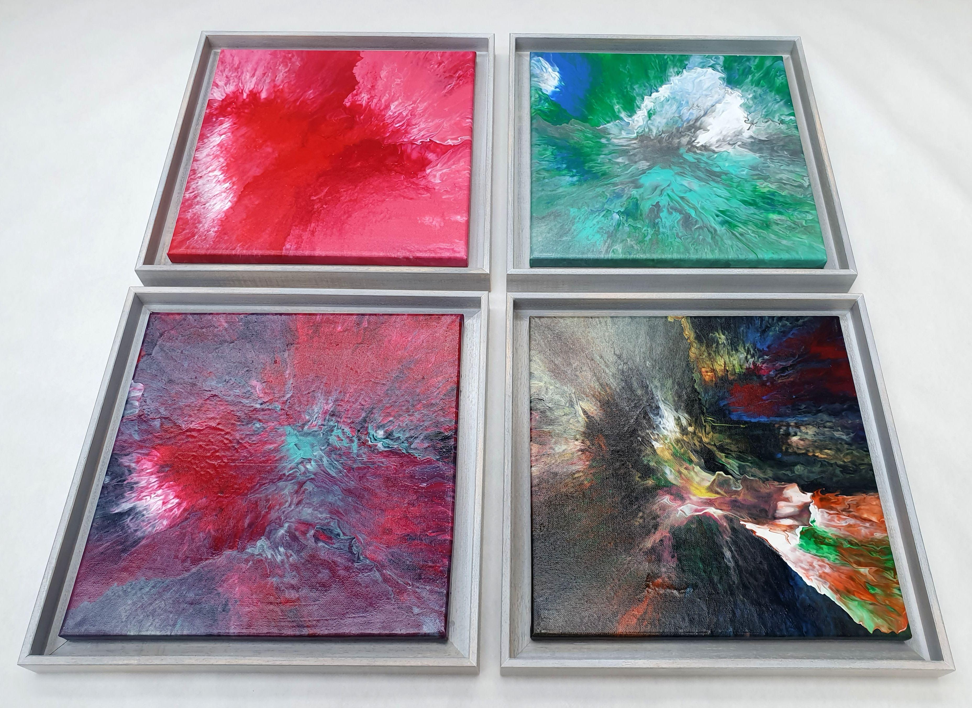 Acrylic paintings made on canvas. Very oriental spirit. Unique pieces, give a joyful and colorful ambience to your space. A shining layer of varnish is painted on top to protect from UV rays and dust.    The artwork is made of 4 pieces. Before