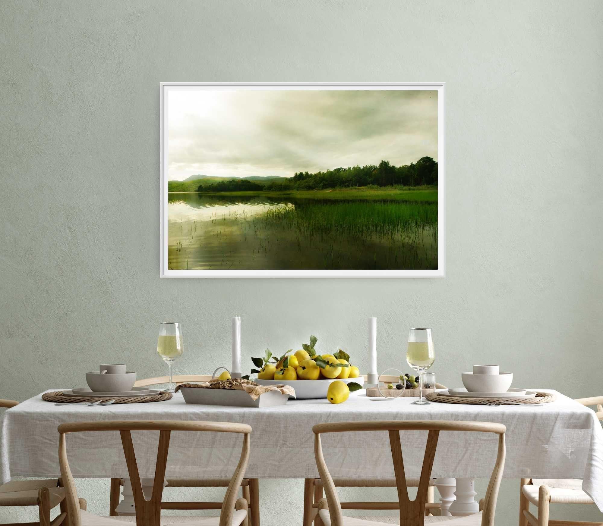 A beautiful green landscape of Norway.    The artwork/photo is sold unframed, and will be carefully rolled in a hard tube with many layers of protection for safe international shipping.    Printed on Canson Baryta Prestige 340grs paper, the most