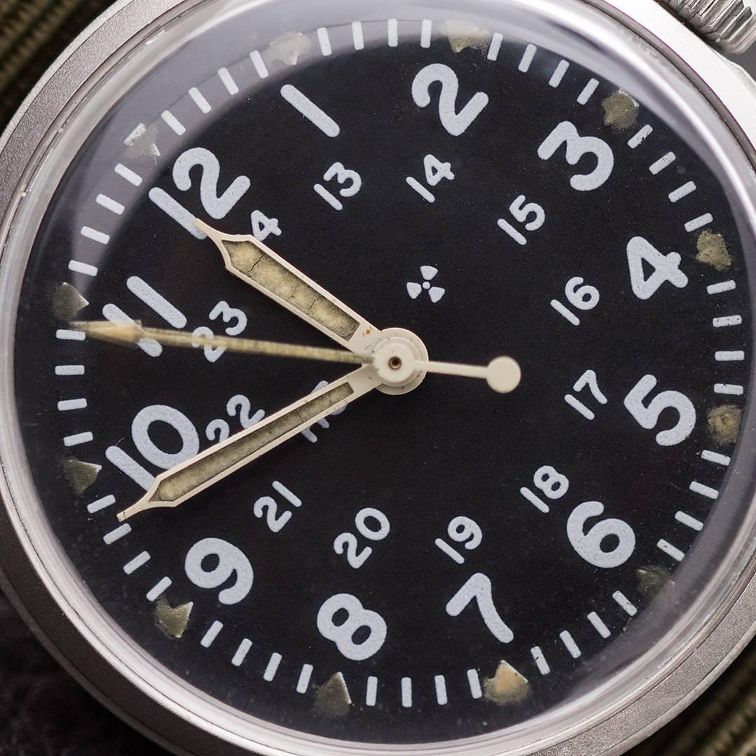 Men's Hamilton Base Metal U.S. Military black dial manual wind wristwatch, circa 1965