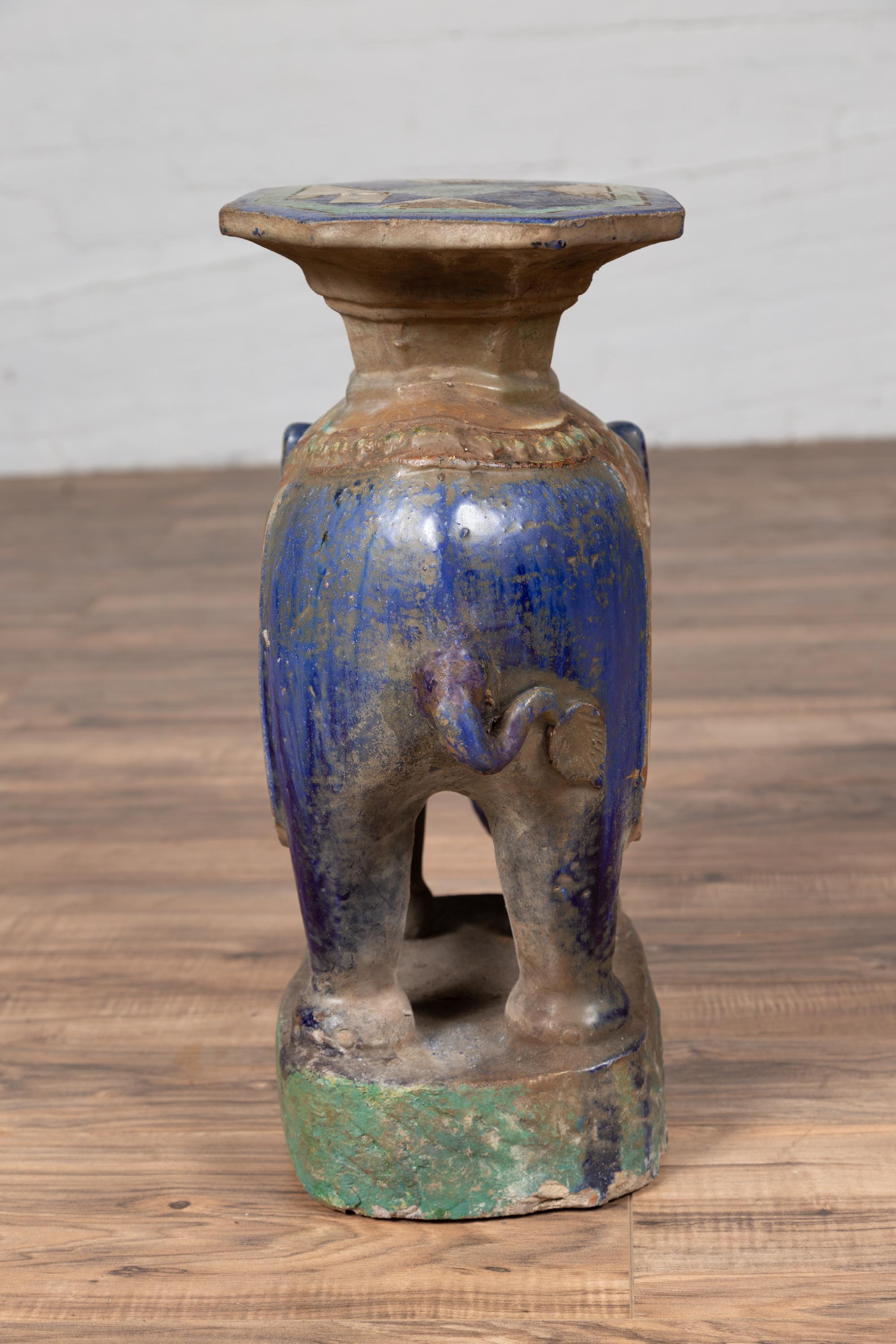 Vietnamese Annamese Elephant Garden Seat with Cobalt Blue and Green Polychromy 3