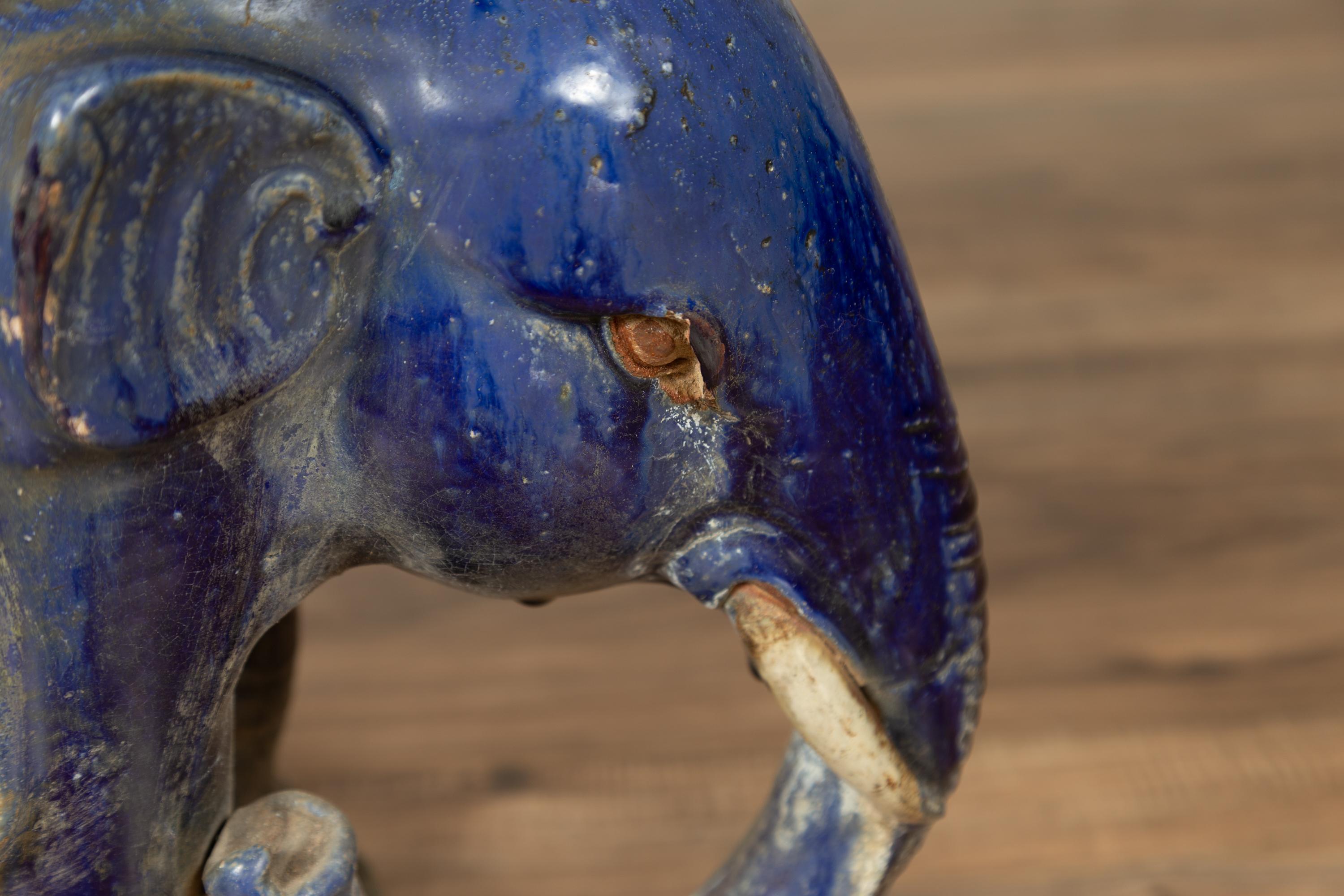 Vietnamese Annamese Elephant Garden Seat with Cobalt Blue and Green Polychromy 1