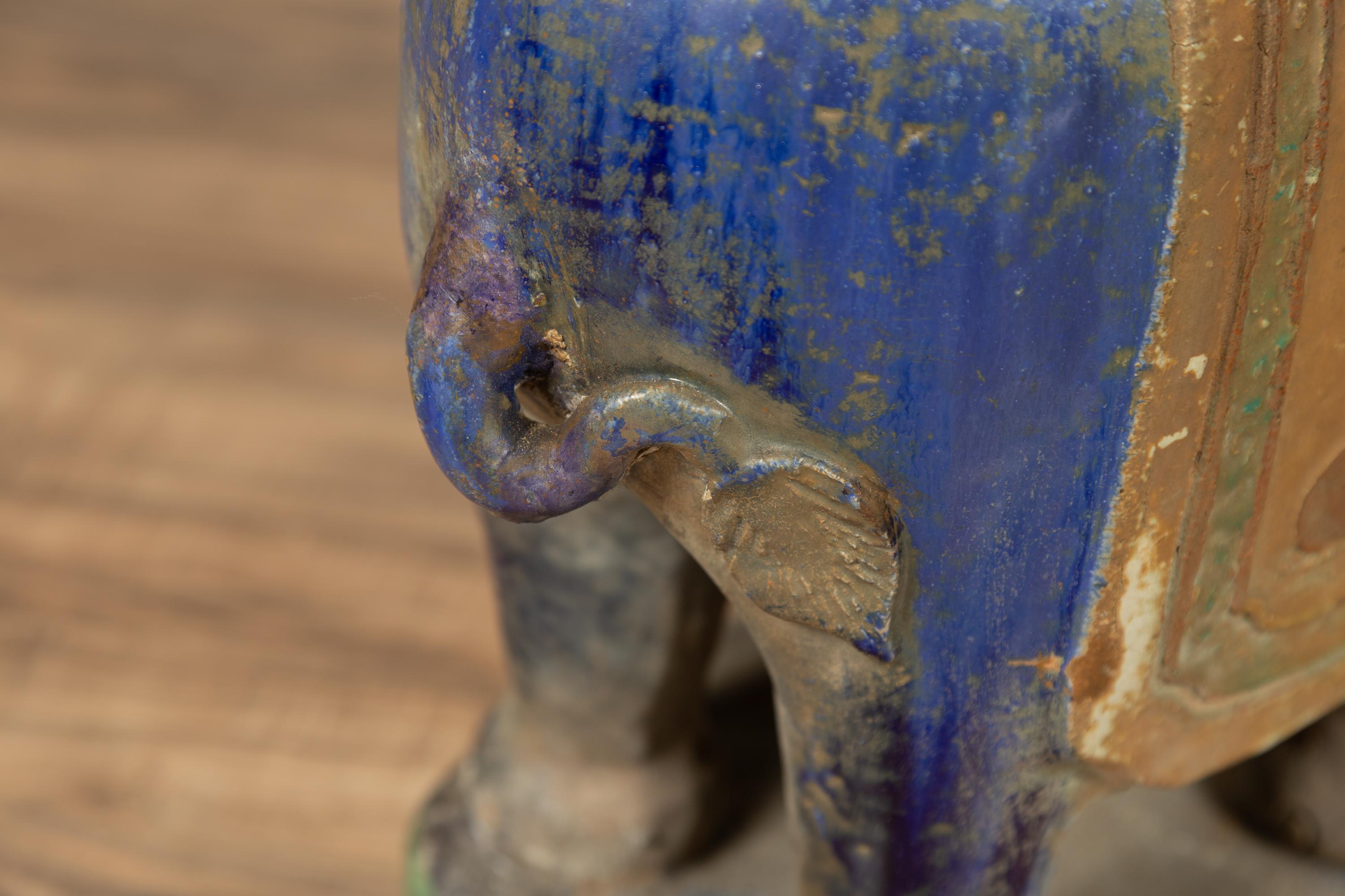 Vietnamese Annamese Elephant Garden Seat with Cobalt Blue and Green Polychromy 2