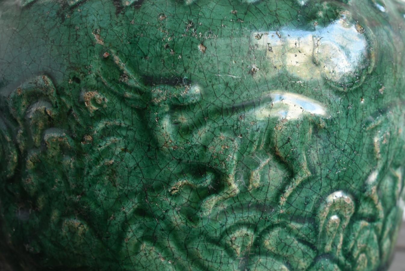 Vietnamese Antique Pottery with Beautiful Green Glaze/1600-1700s/Animal Pattern 4