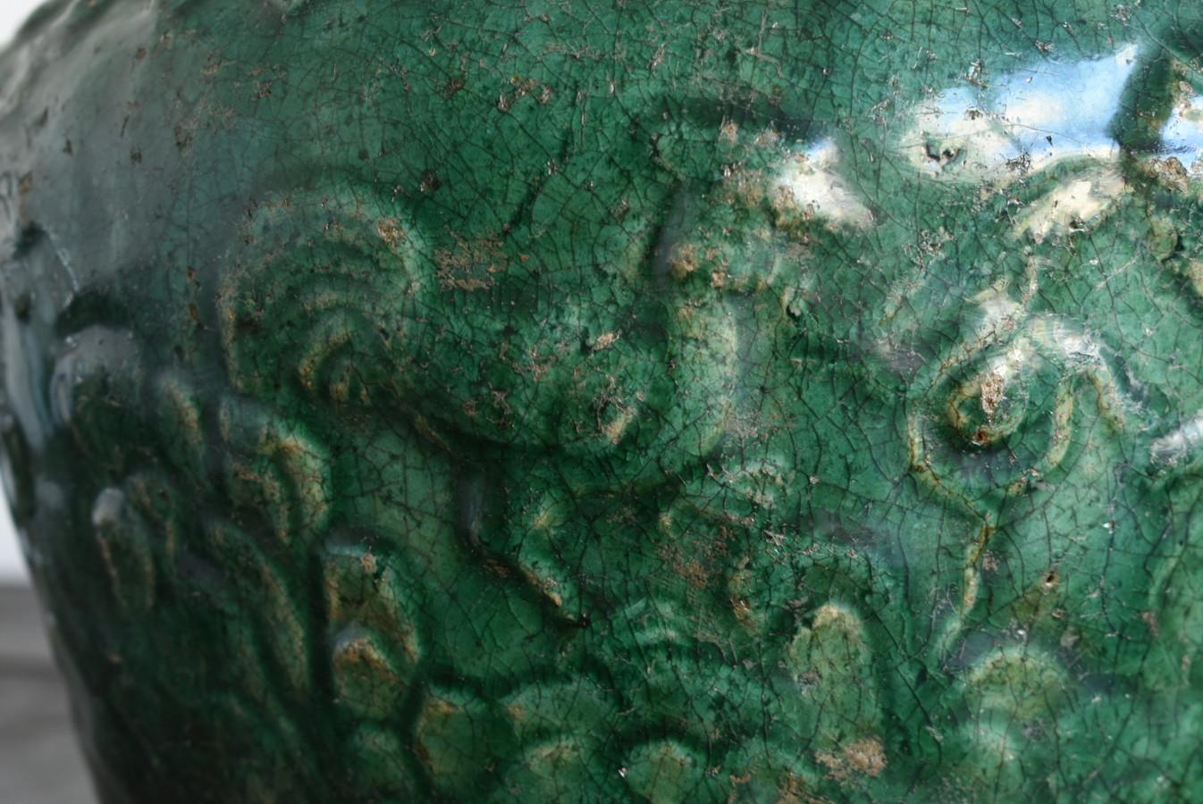 Vietnamese Antique Pottery with Beautiful Green Glaze/1600-1700s/Animal Pattern 7