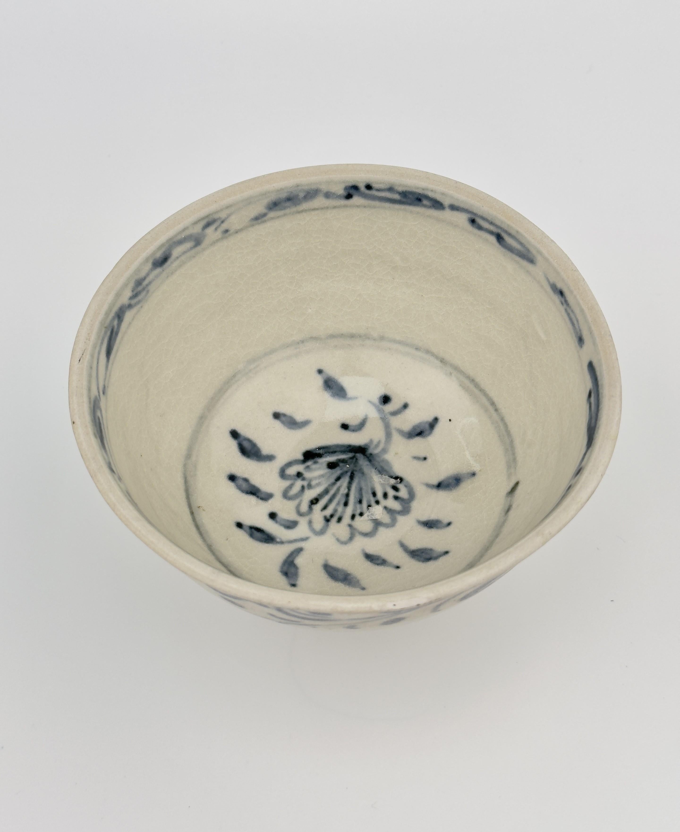 Glazed Vietnamese Blue And White Bowl Circa 15th Century For Sale