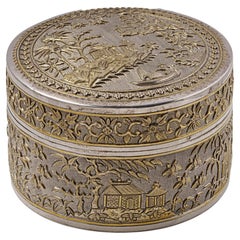 Antique Vietnamese Colonial Silver-Gilt Round Box VINH-SADEC, Late 19th Century