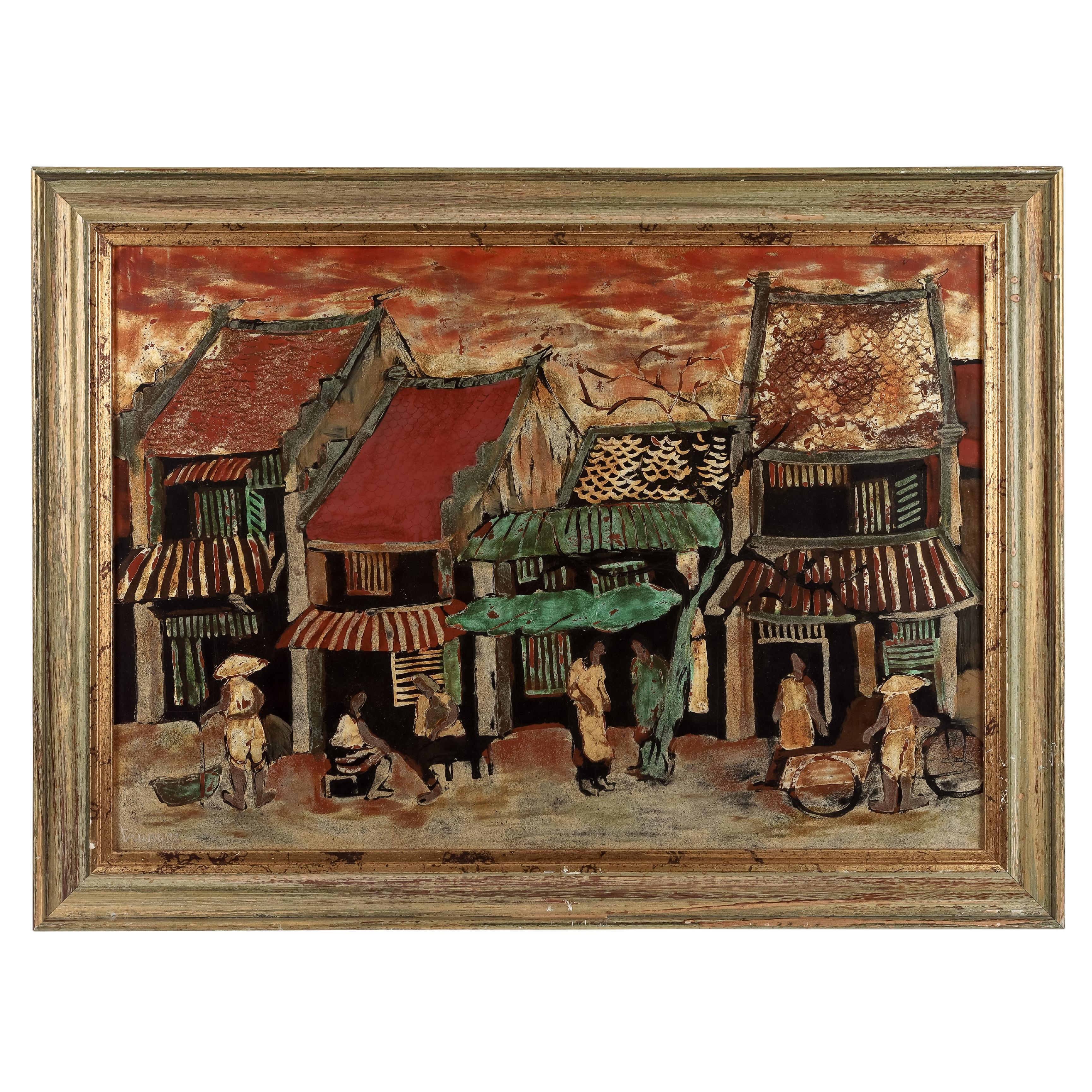 Vietnamese Lacquer by Pham Chinh Trung For Sale