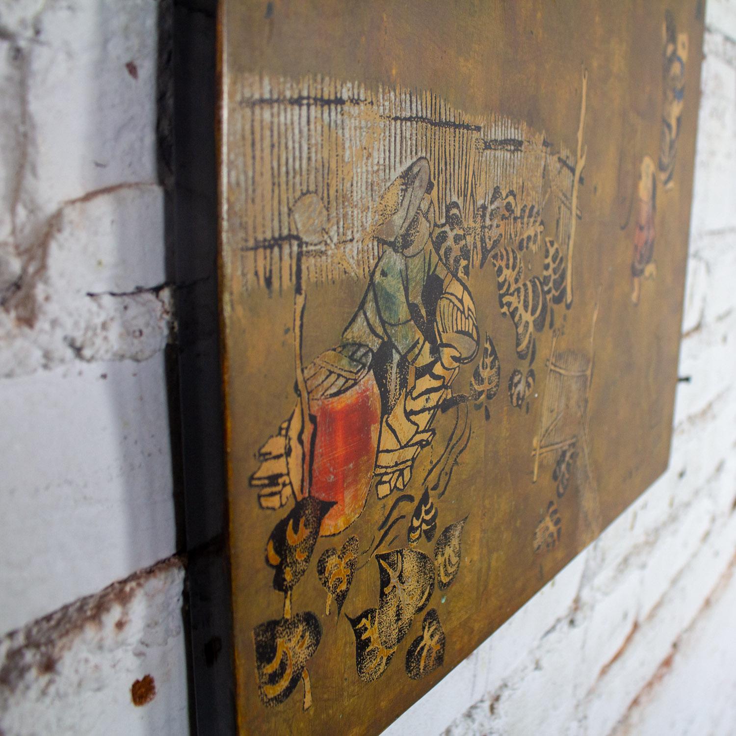 Vietnamese Lacquer Painting Gilt & Polychrome on Wood by Nguyen Van Minh For Sale 5