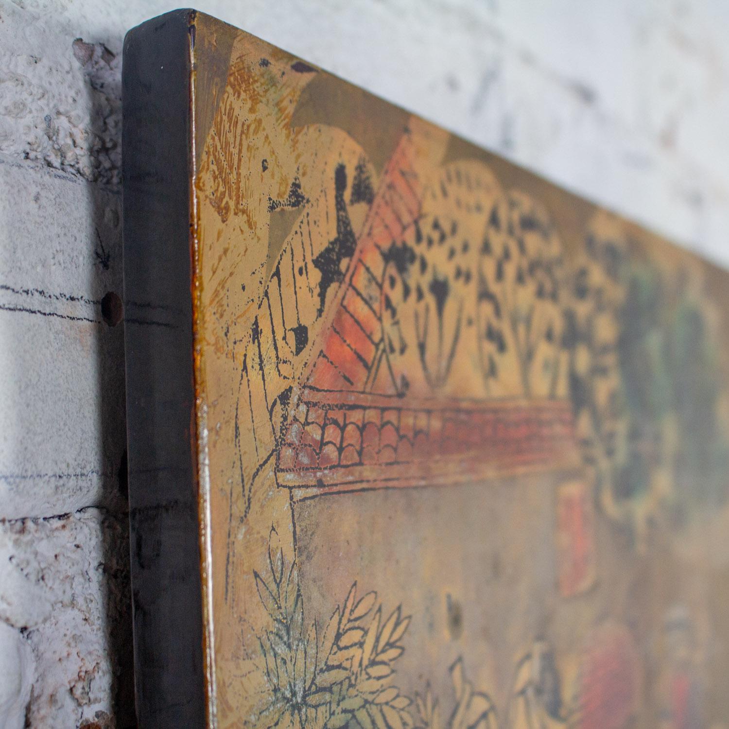 Vietnamese Lacquer Painting Gilt & Polychrome on Wood by Nguyen Van Minh For Sale 6