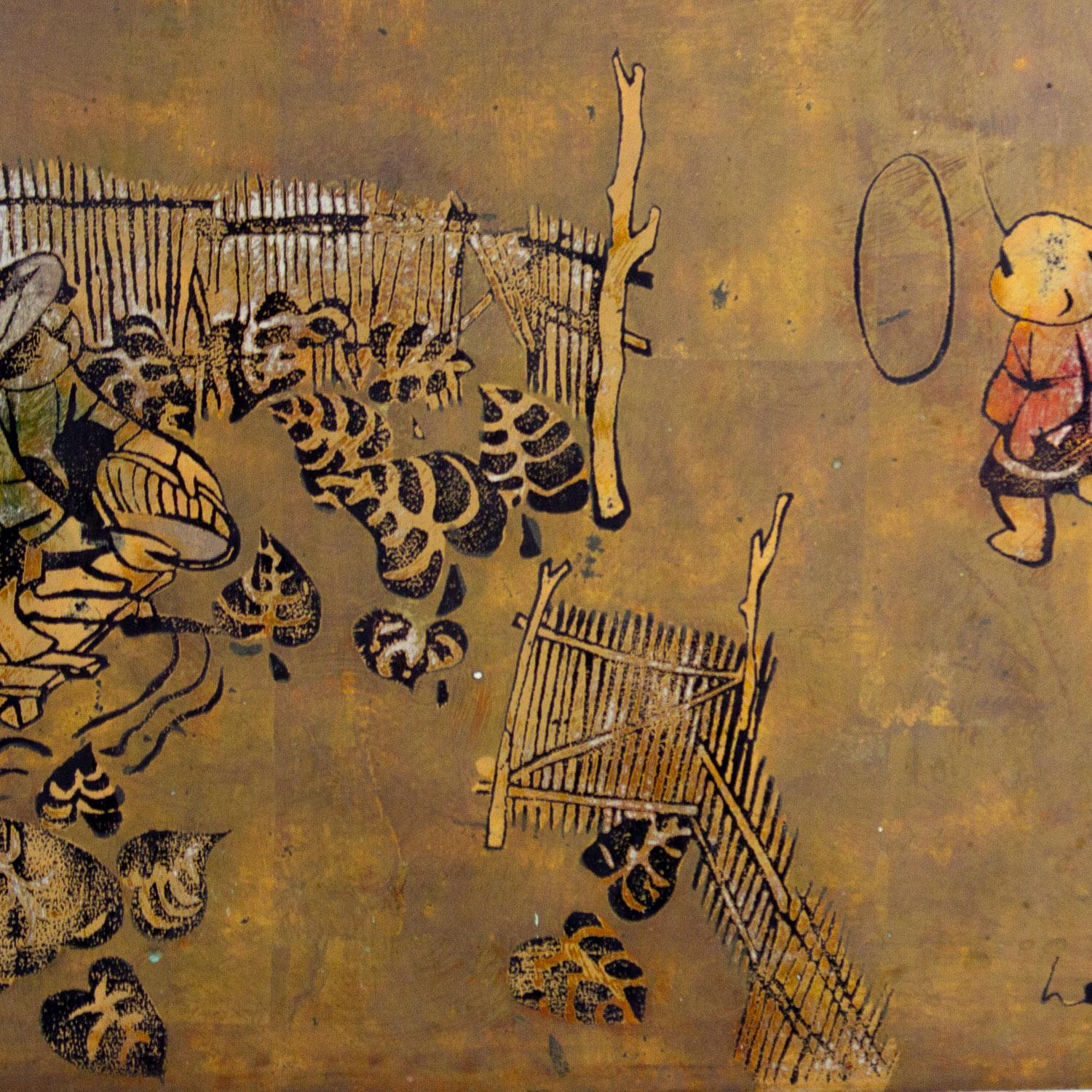 Vietnamese Lacquer Painting Gilt & Polychrome on Wood by Nguyen Van Minh For Sale 9