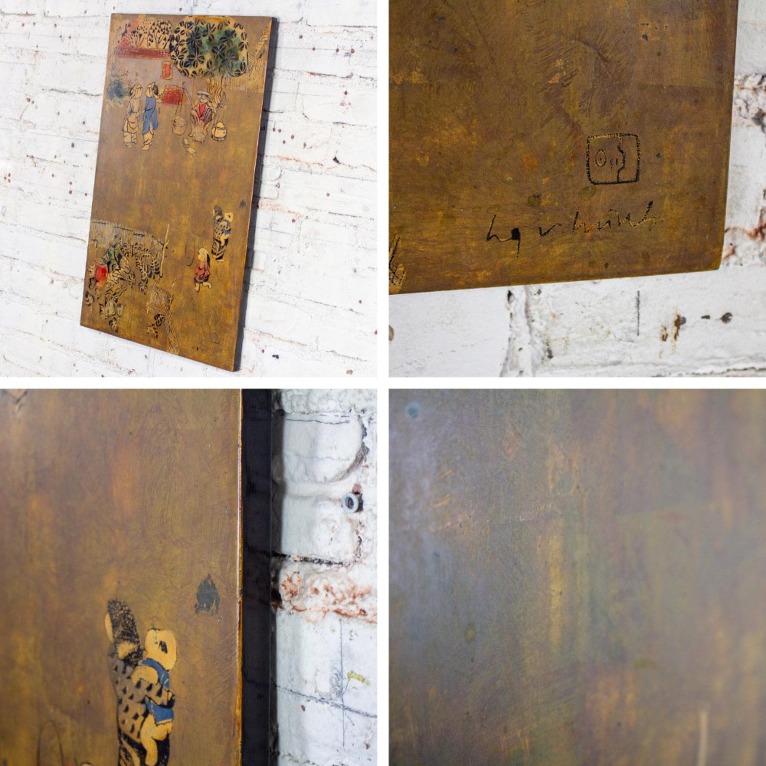 Vietnamese Lacquer Painting Gilt & Polychrome on Wood by Nguyen Van Minh For Sale 12