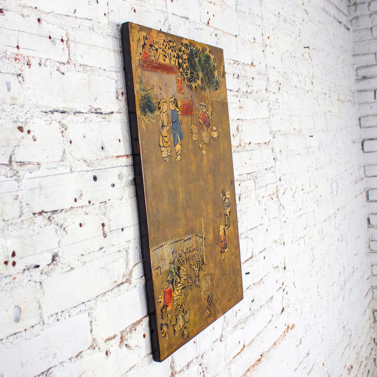 Modern Vietnamese Lacquer Painting Gilt & Polychrome on Wood by Nguyen Van Minh For Sale