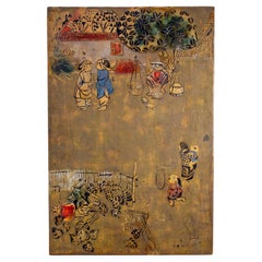 Vietnamese Lacquer Painting Gilt & Polychrome on Wood by Nguyen Van Minh