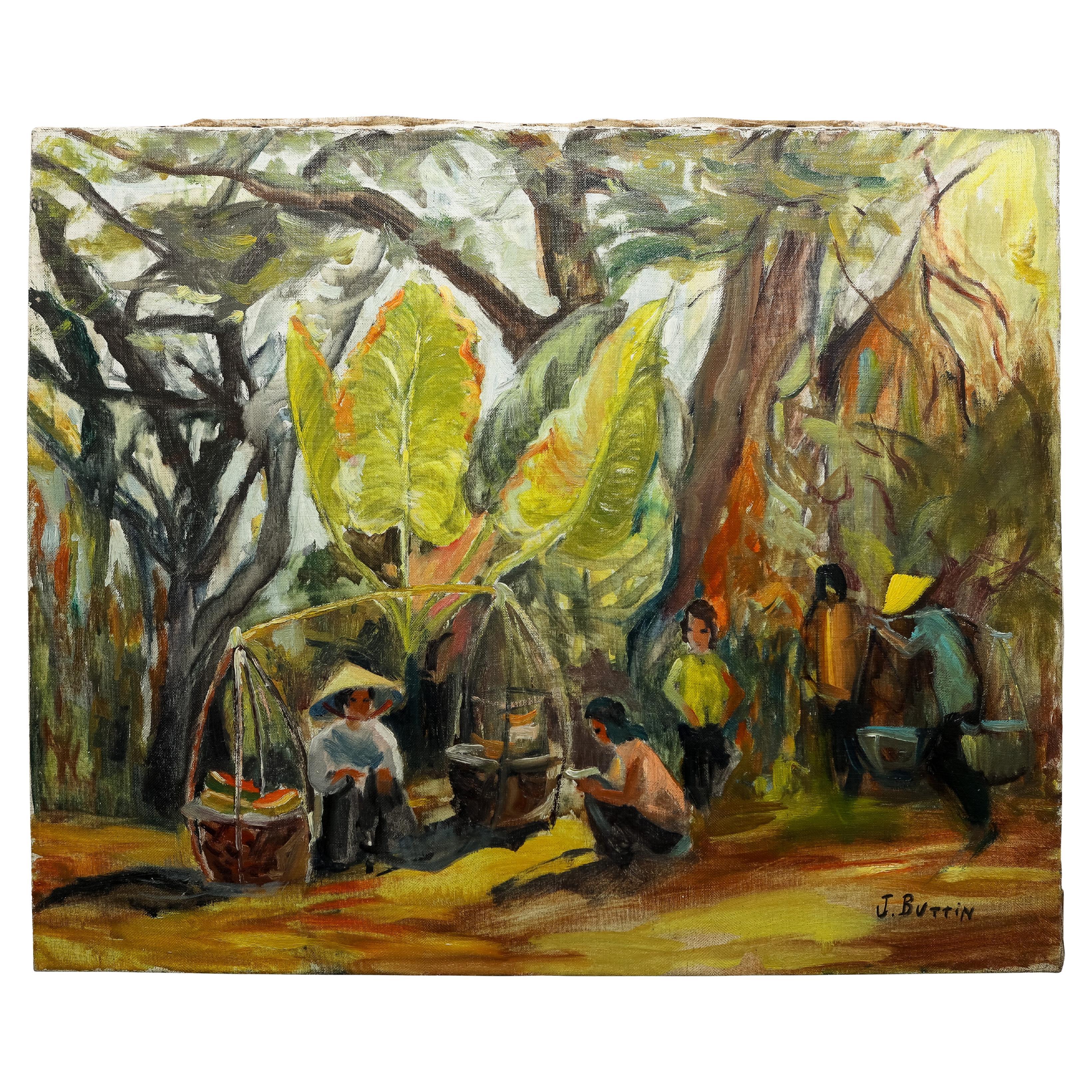 Vietnamese Scene by French Artist J  Buttin For Sale