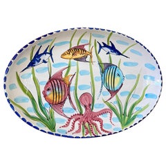 Vietri Al Mare Italian Hand-Painted Coastal Sea Life Majolica Oval Wall Platter