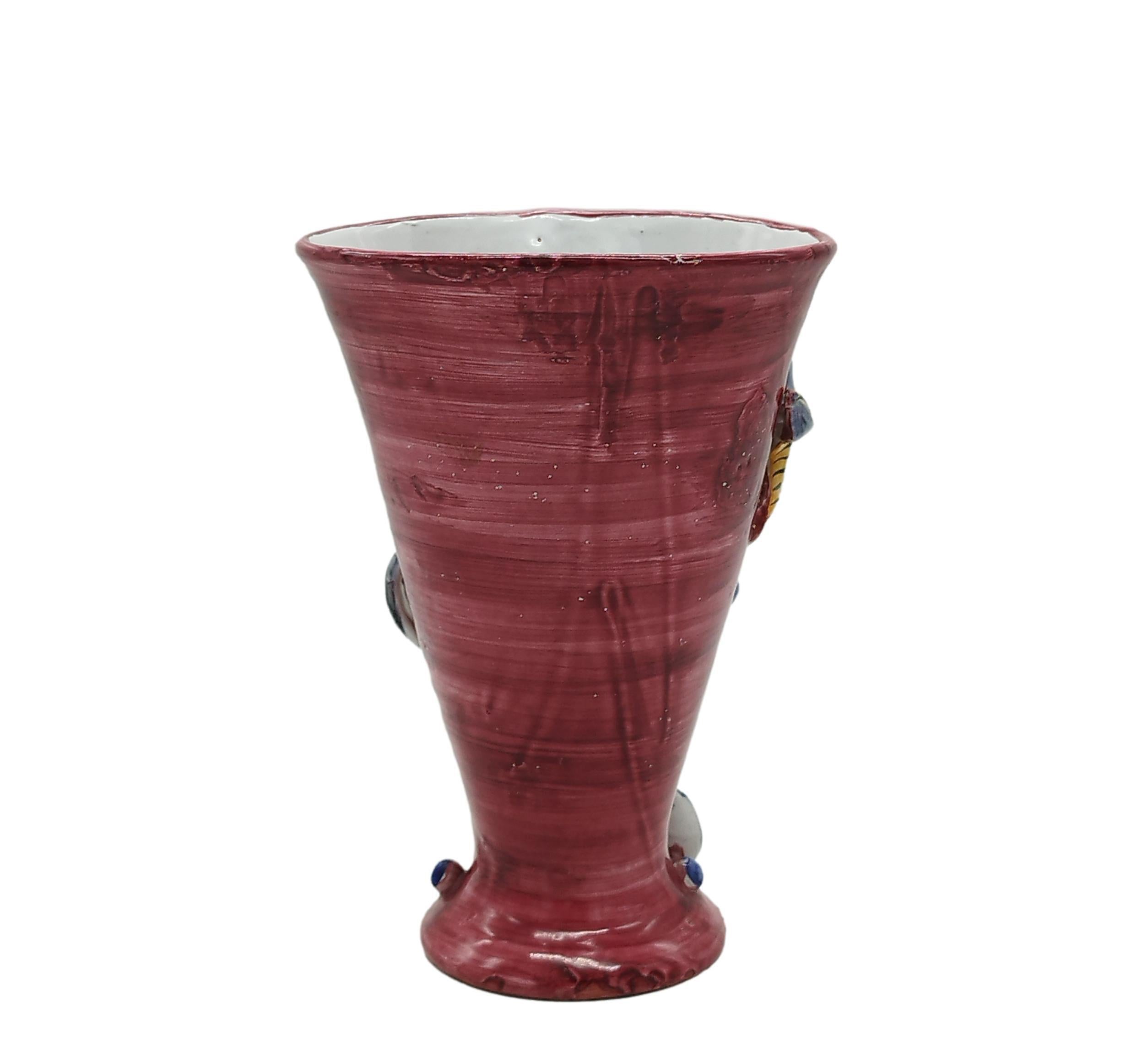 Mid-Century Modern Vietri Ceramic Vase, B. Pinto Signed, Italy, 1970s For Sale
