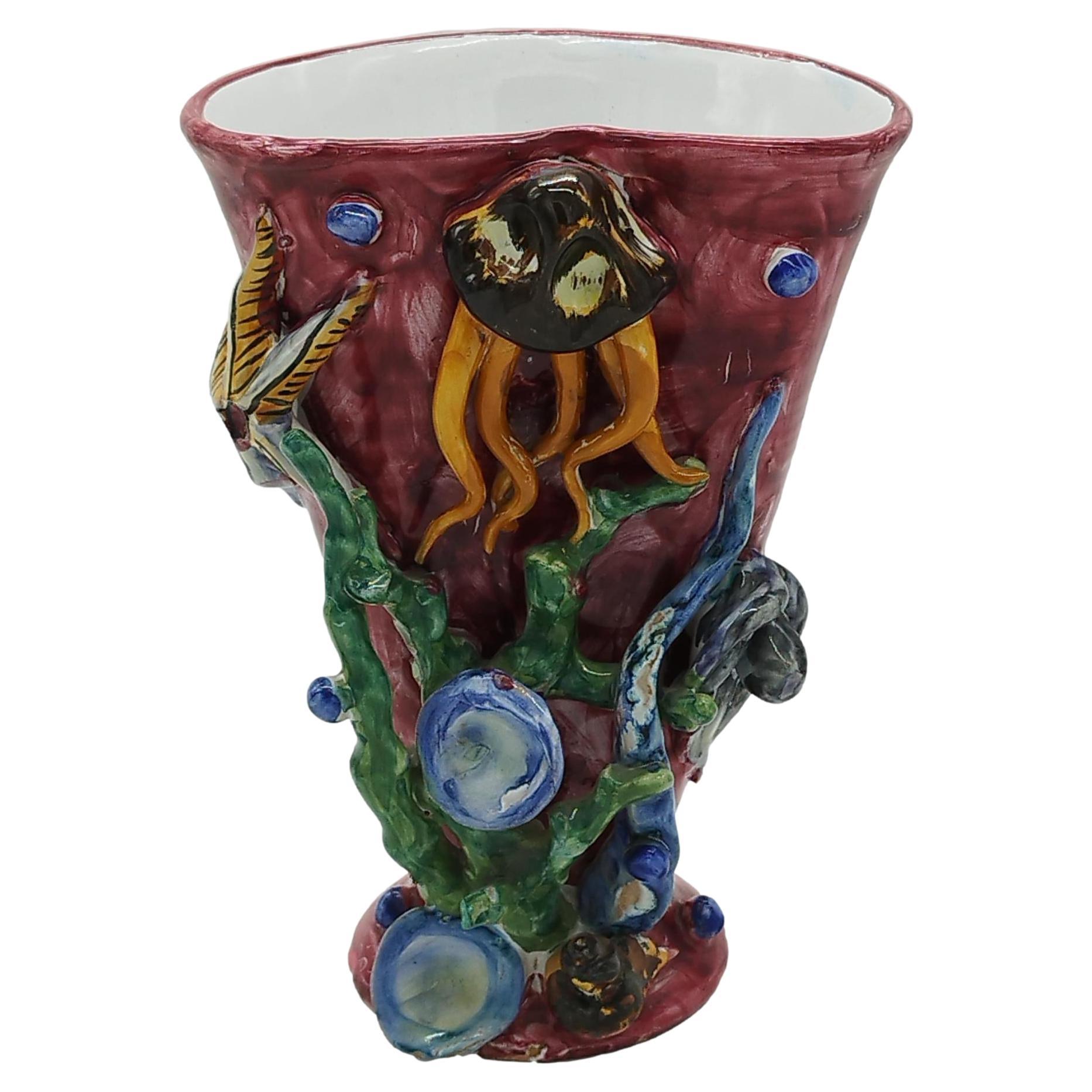 Vietri Ceramic Vase, B. Pinto Signed, Italy, 1970s