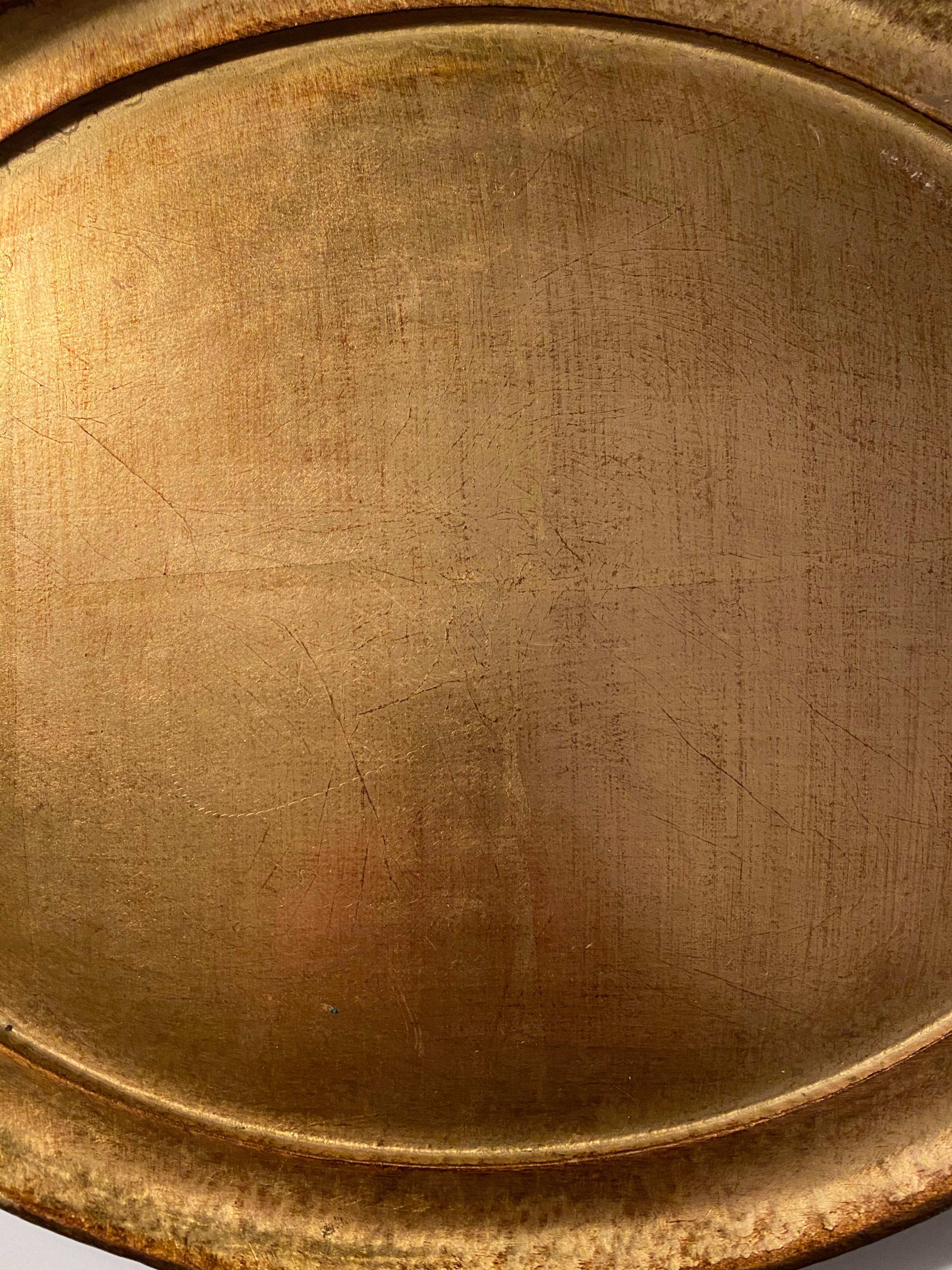 Italian Vietri Florentine Wooden Accesories Handled Gold Leaf Medium Oval Tray