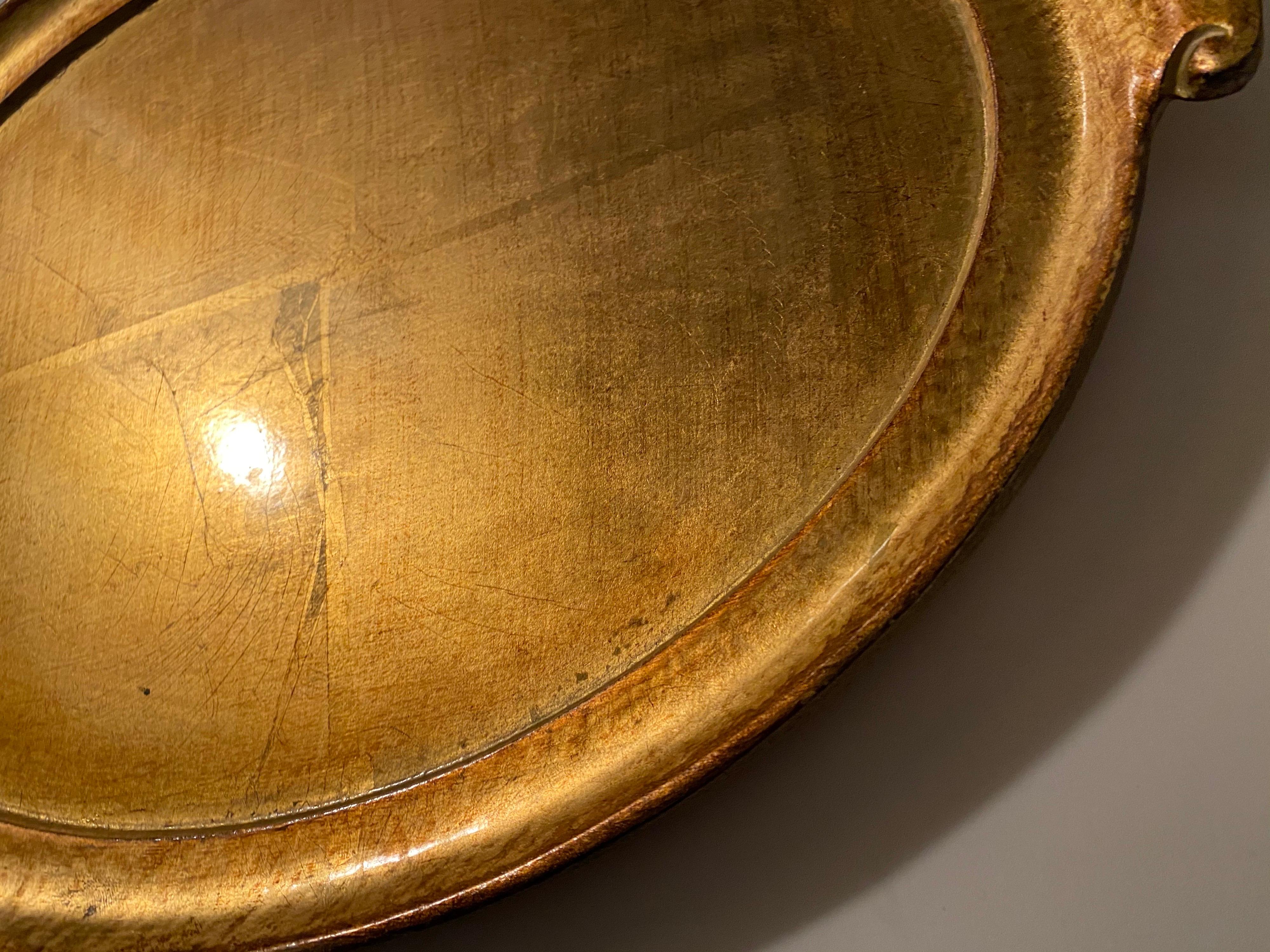 Contemporary Vietri Florentine Wooden Accesories Handled Gold Leaf Medium Oval Tray