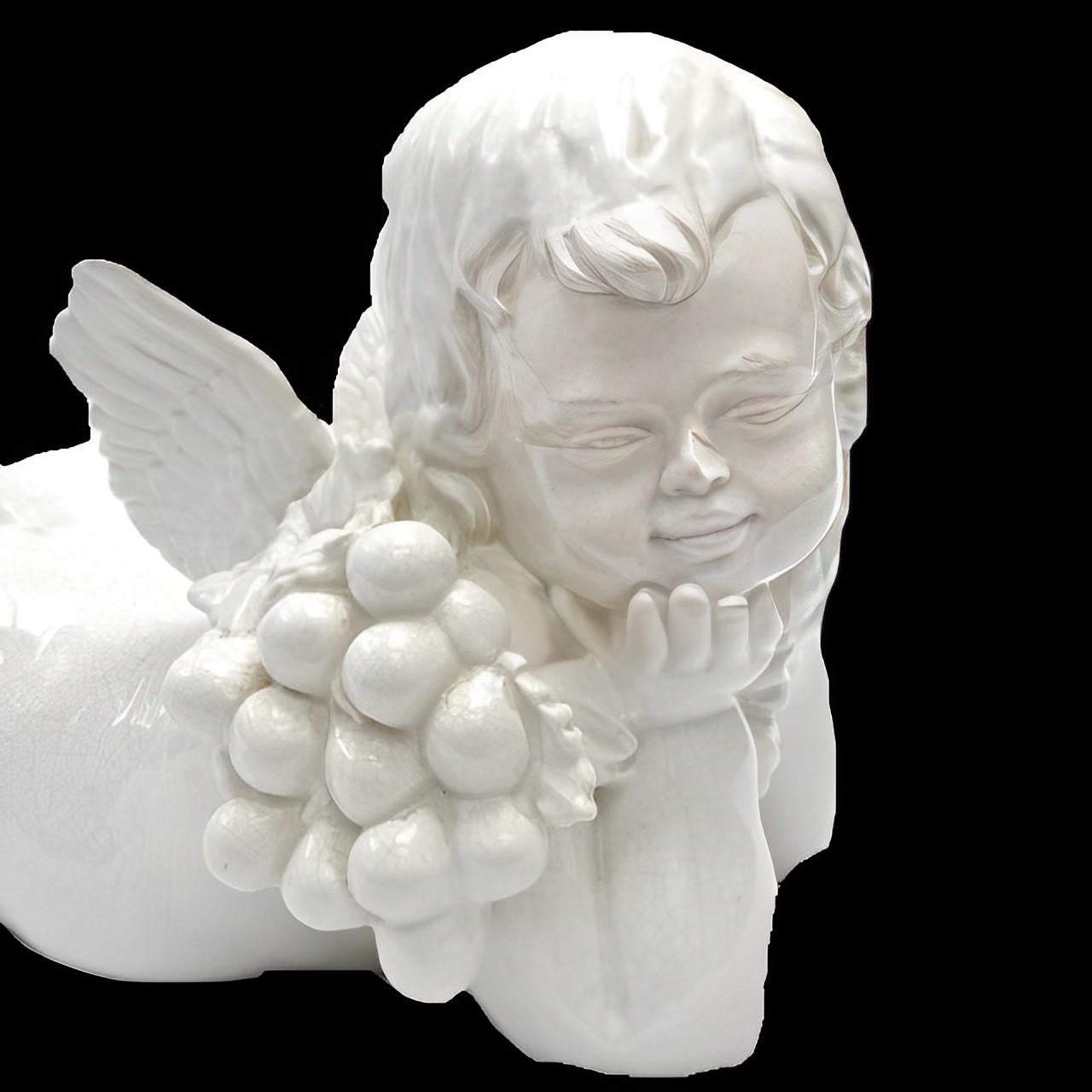 Vietri Italian Large White Crackle Glazed Ceramic Cherub Figurine In Good Condition For Sale In London, GB