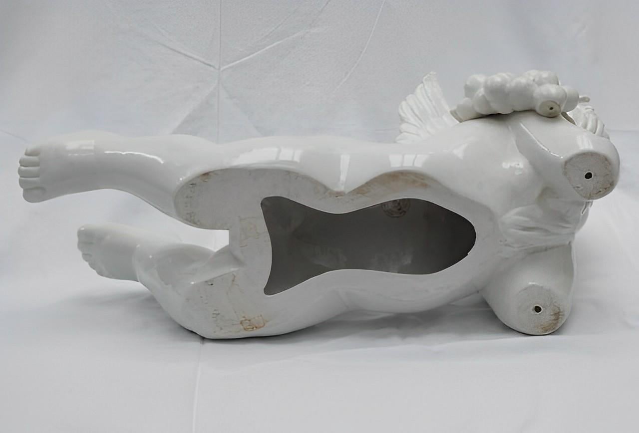 Vietri Italian Large White Crackle Glazed Ceramic Cherub Figurine For Sale 2