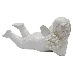 Vietri Italian Large White Crackle Glazed Ceramic Cherub Figurine