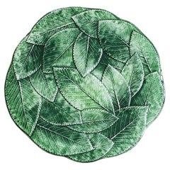 Vietri Majolica Round Green Ceramic Leaf Motif Plate, Italy