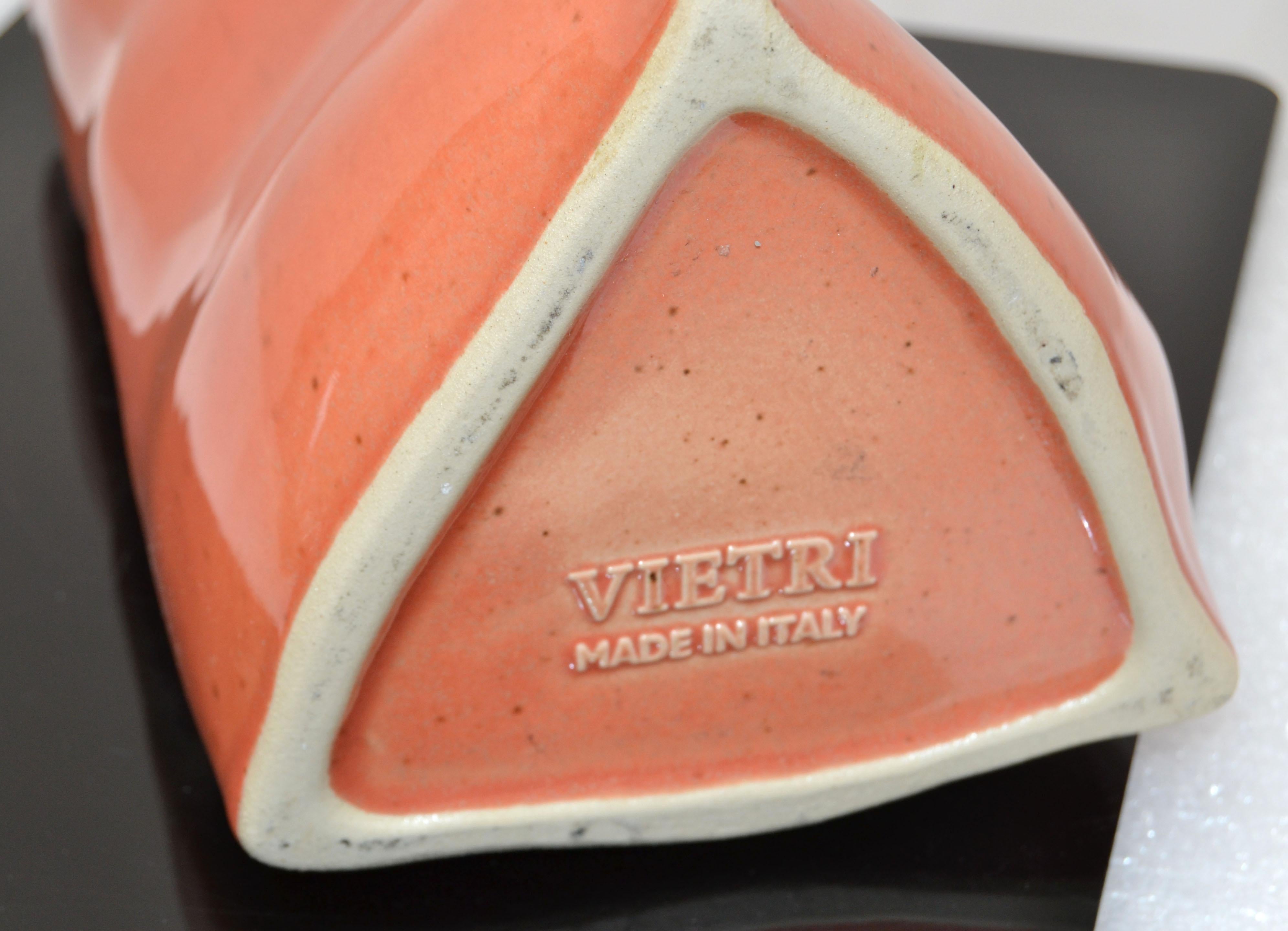 Vietri Triangle Geometric Glazed Ceramic Vase Apricot Italy Mid-Century Modern 5