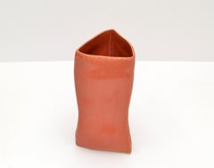 Vietri Triangle Geometric Glazed Ceramic Vase Apricot Italy Mid-Century Modern