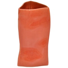 Vintage Vietri Triangle Geometric Glazed Ceramic Vase Apricot Italy Mid-Century Modern