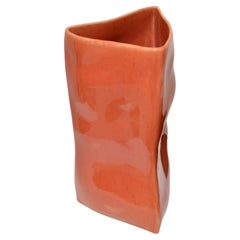 Vietri Triangle Geometric Glazed Ceramic Vase Apricot Italy Mid-Century Modern
