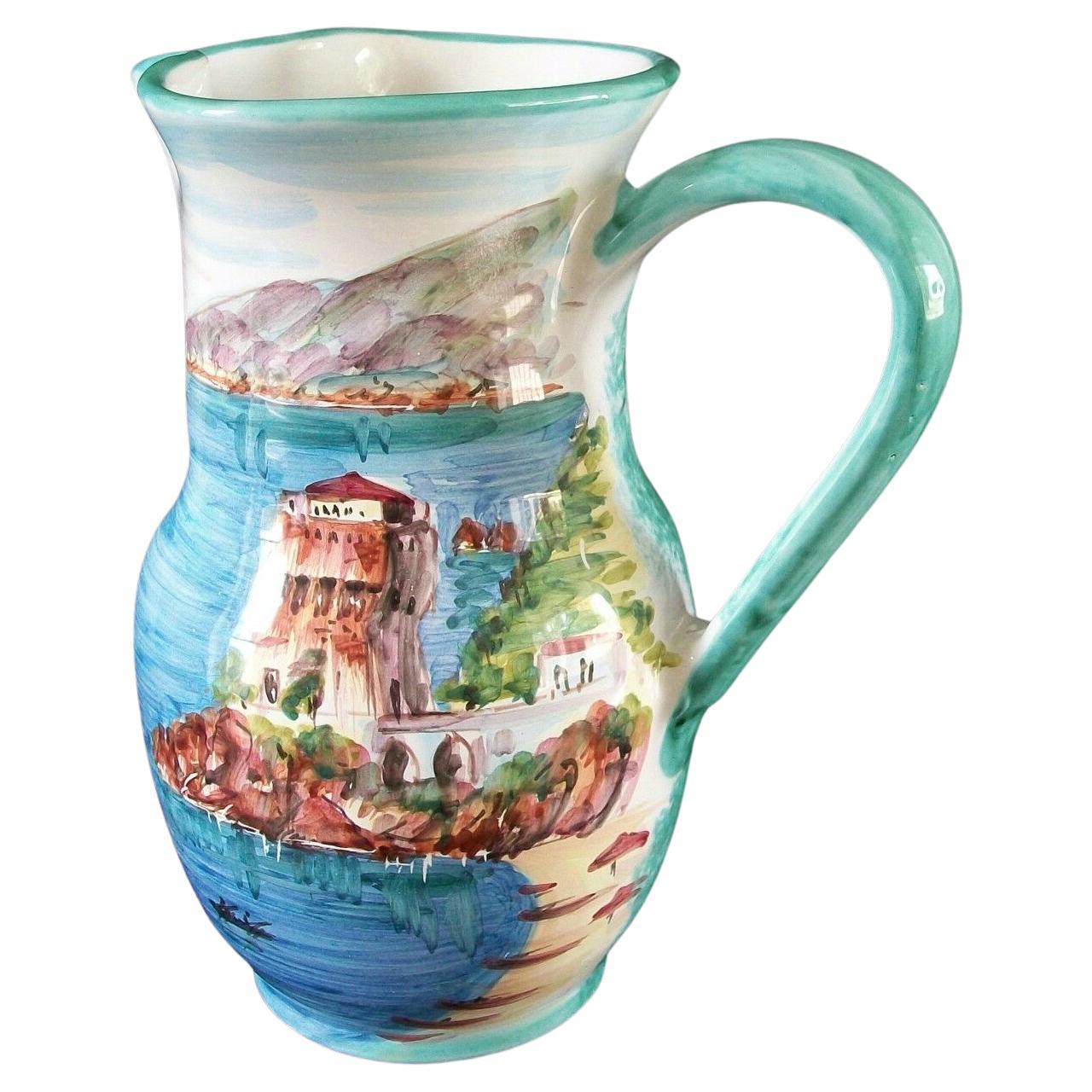 VIETRI - Vintage Hand Painted & Wheel Thrown Pitcher - Italy - 20th Century For Sale