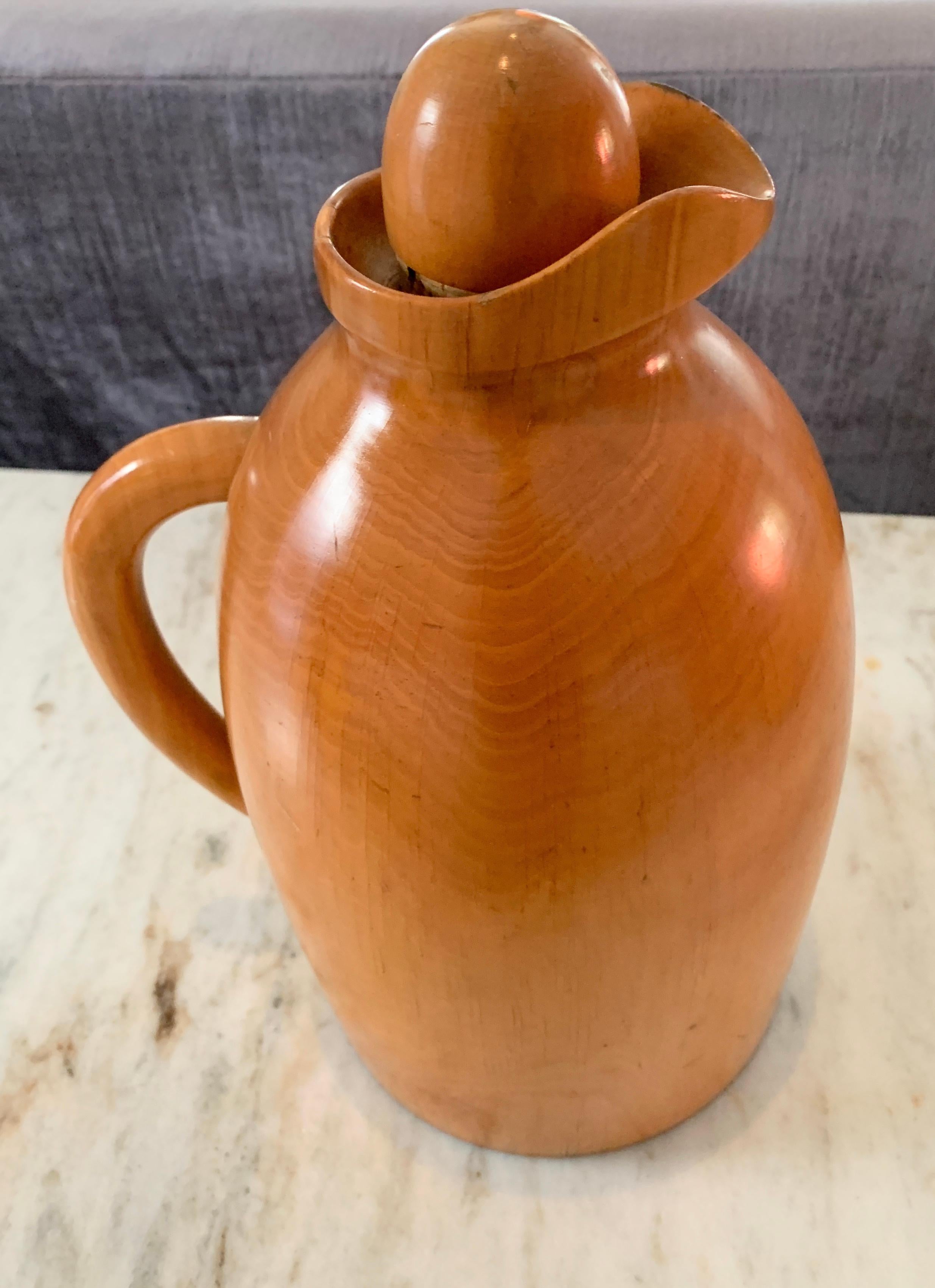Carved Vietri Wooden Thermos Pitcher by Manzoni Pietro For Sale