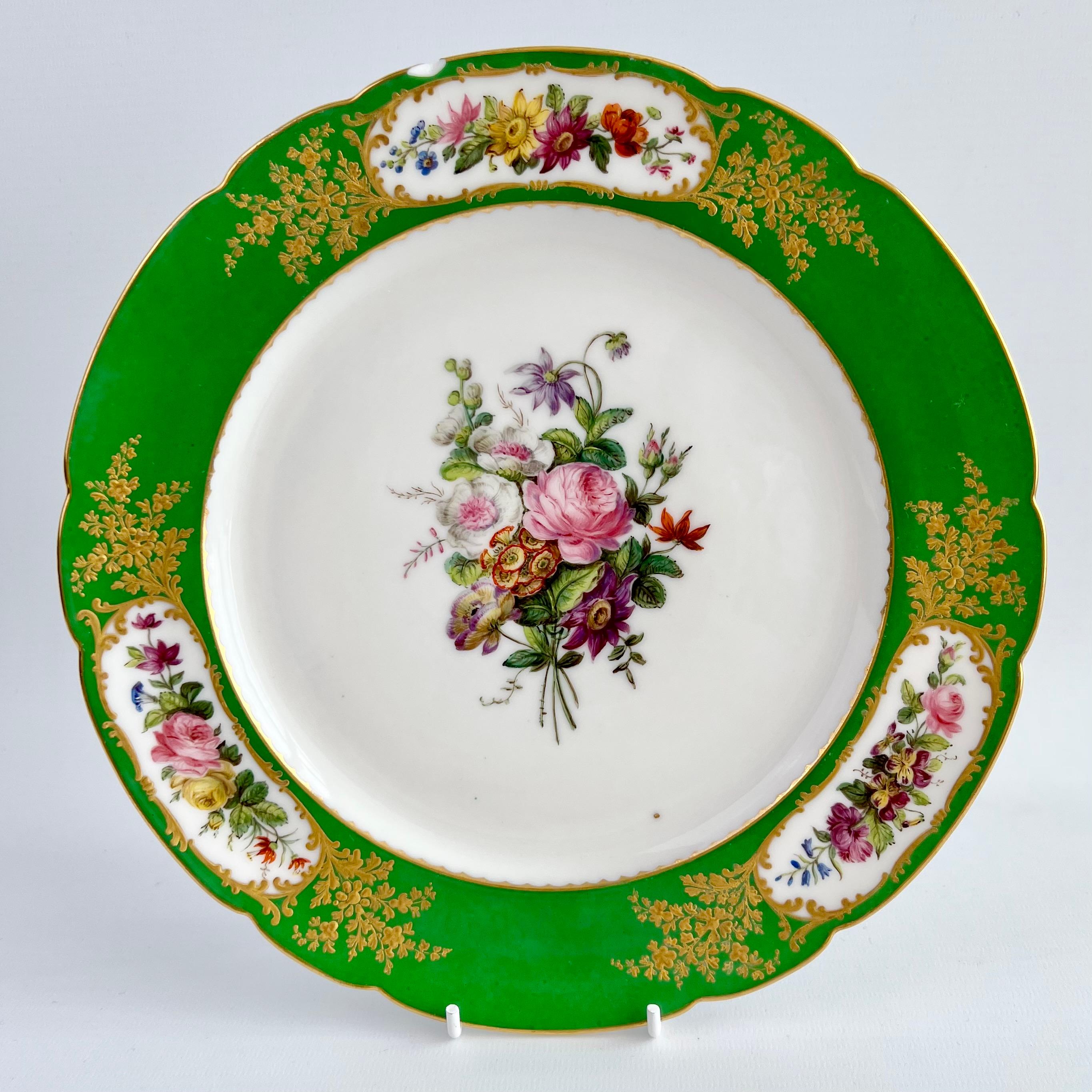 Vieux Paris Feuillet Set of 6 Plates, French Green, Gilt and Flowers, 1817-1834 3