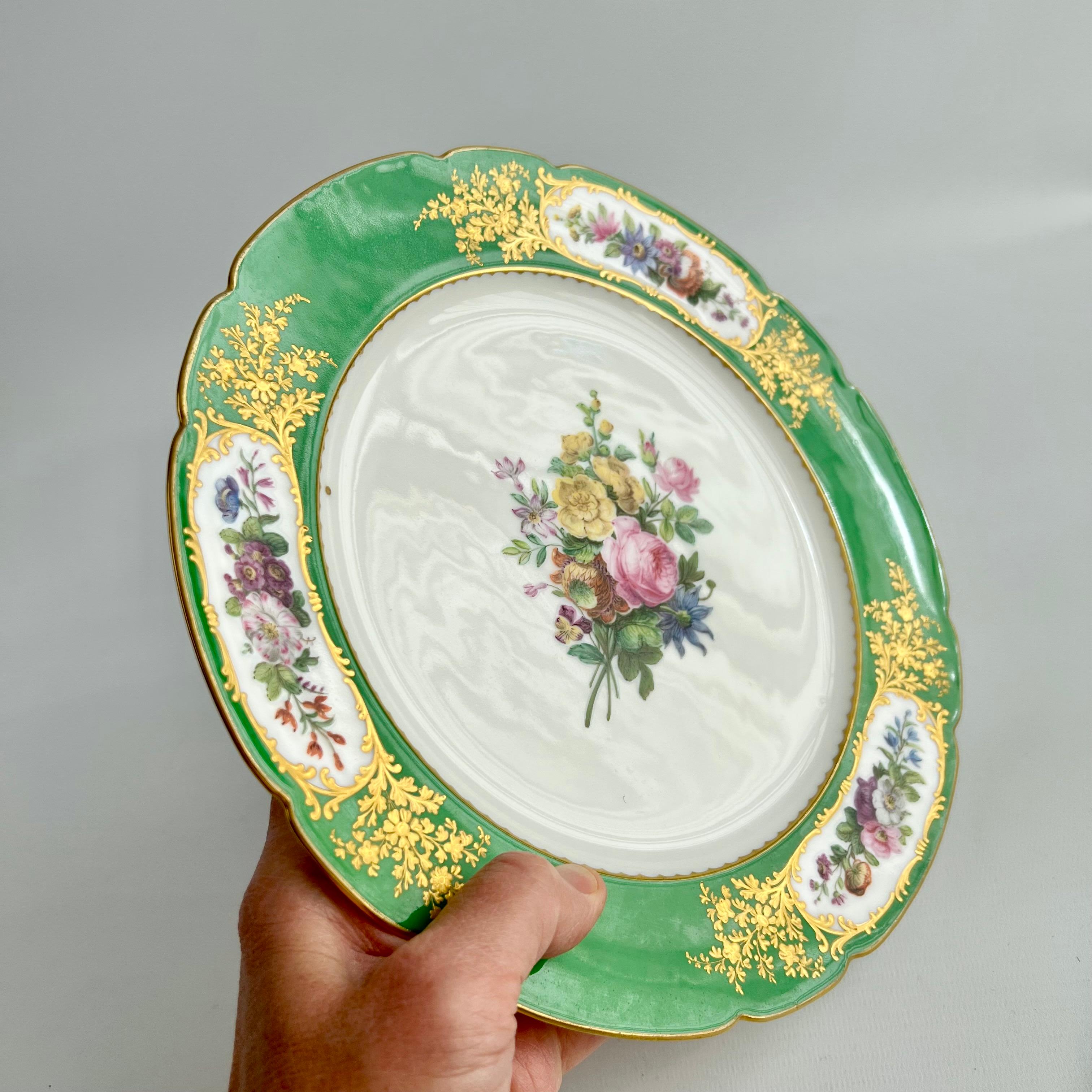 This is a rare and stunning set of 6 plates decorated by the Atelier Feuillet in Paris between 1817 and 1834.

Jean-Pierre Feuillet was born in 1777 as the son of the pastry chef for the Prince de Condé. The prince ran a school in his chateau