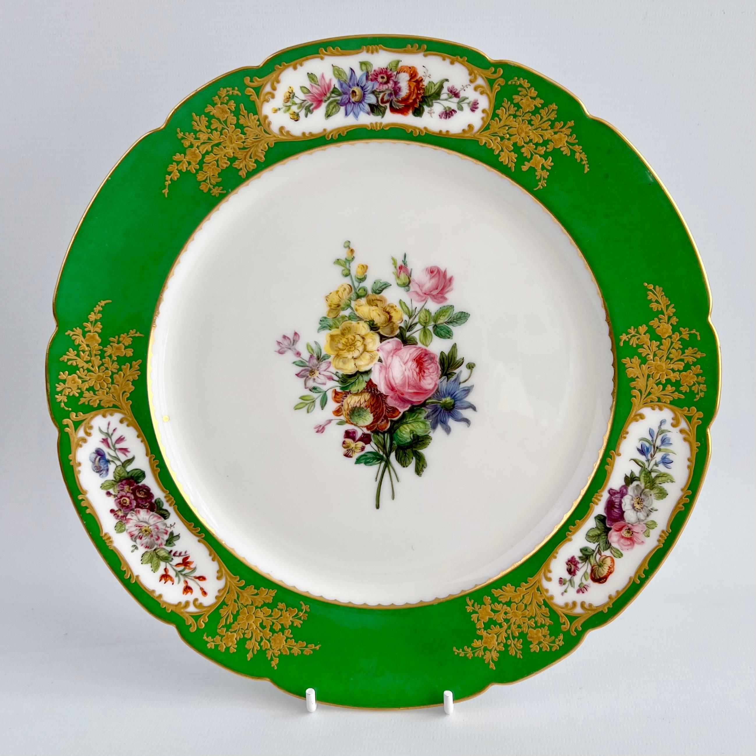 Vieux Paris Feuillet Set of 6 Plates, French Green, Gilt and Flowers, 1817-1834 In Good Condition In London, GB