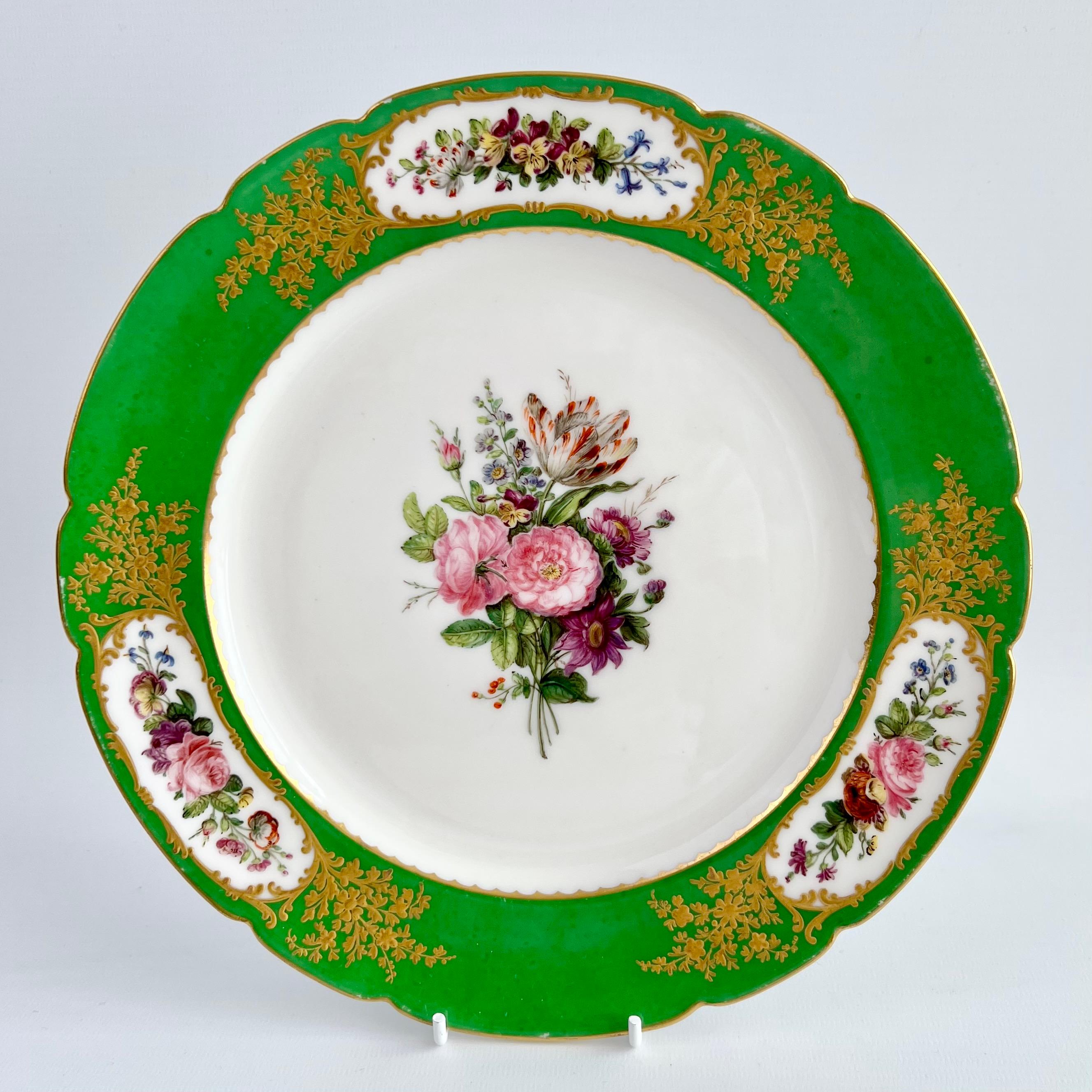 Vieux Paris Feuillet Set of 6 Plates, French Green, Gilt and Flowers, 1817-1834 1