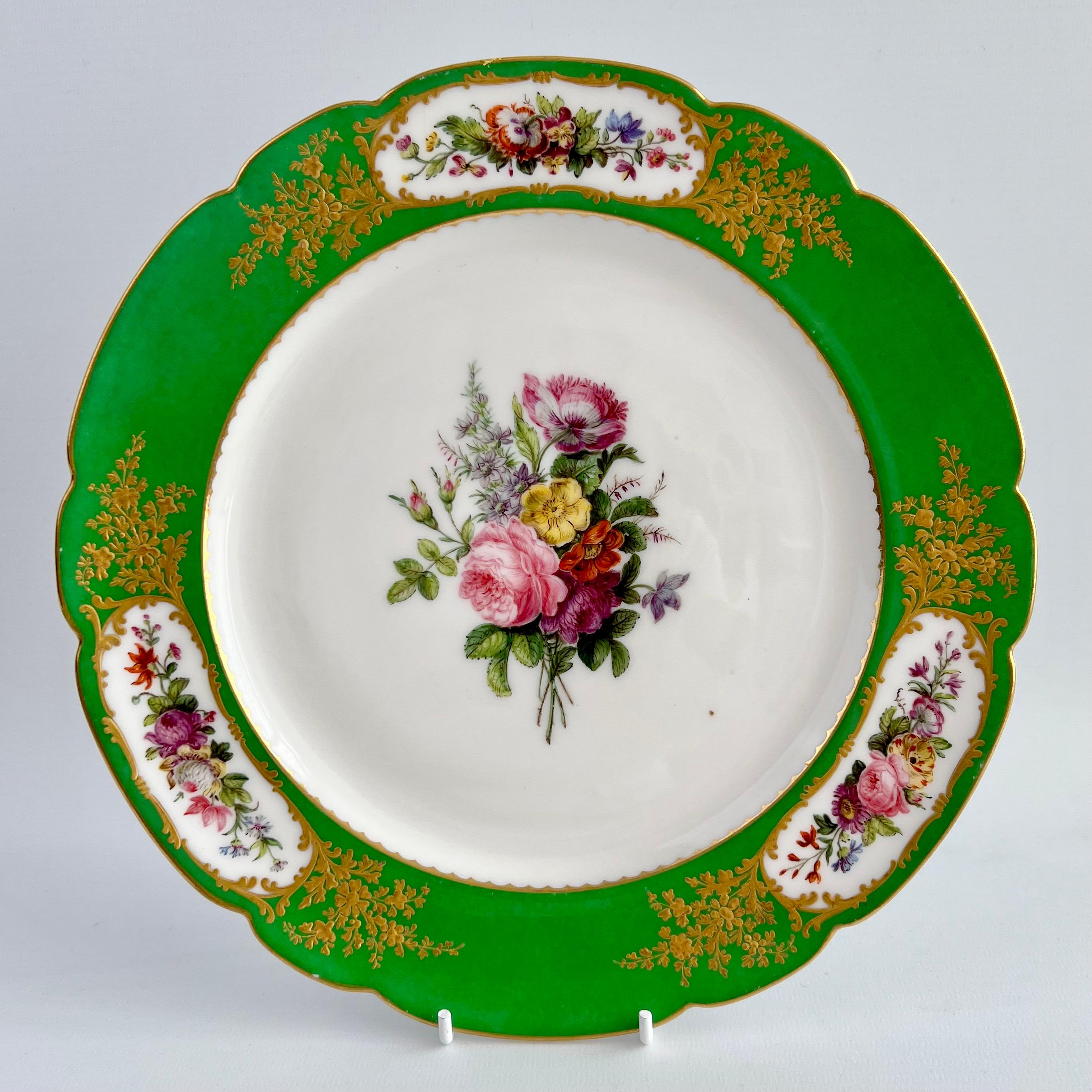 Vieux Paris Feuillet Set of 6 Plates, French Green, Gilt and Flowers, 1817-1834 2