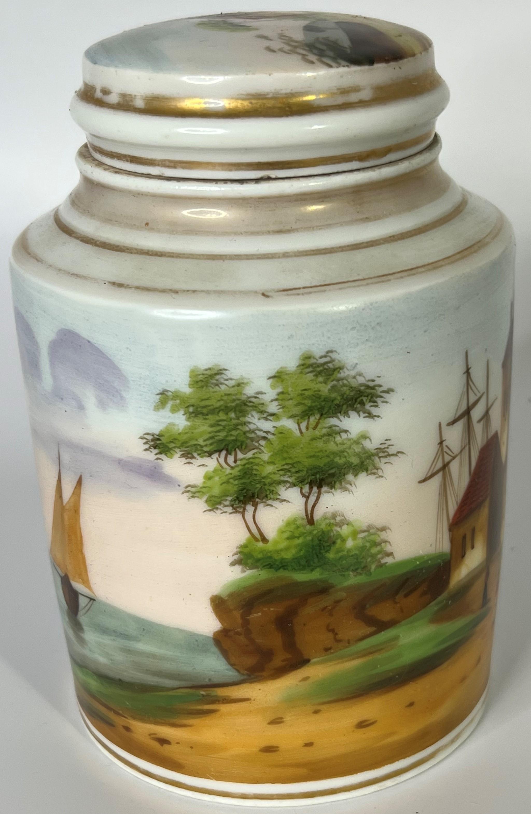 Empire Vieux Paris 'Old Paris' Tea Caddy or Apothocary Jar Painted with Harbor Scene For Sale