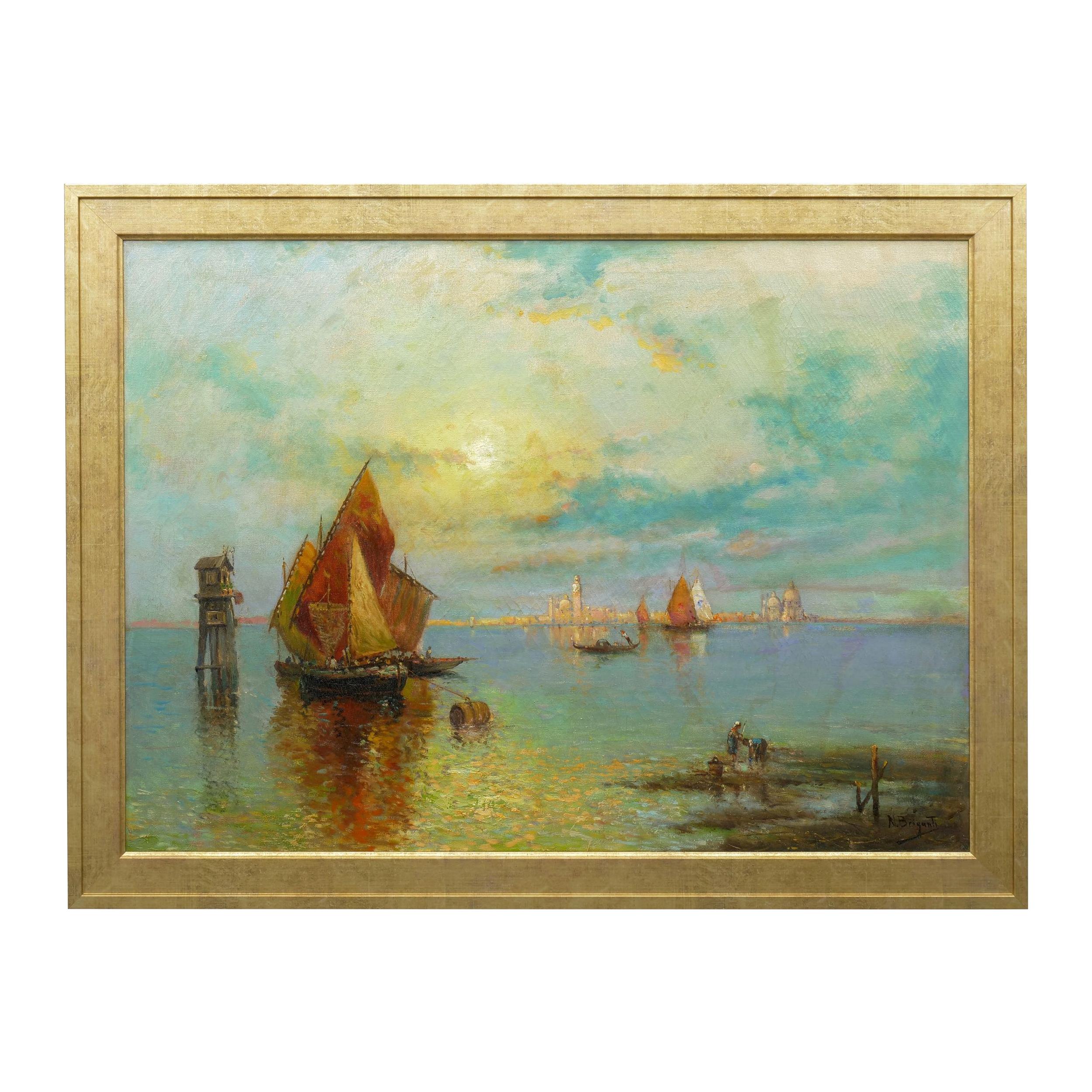 View Across the Lagoon, Venice Antique Painting by Nicholas Briganti