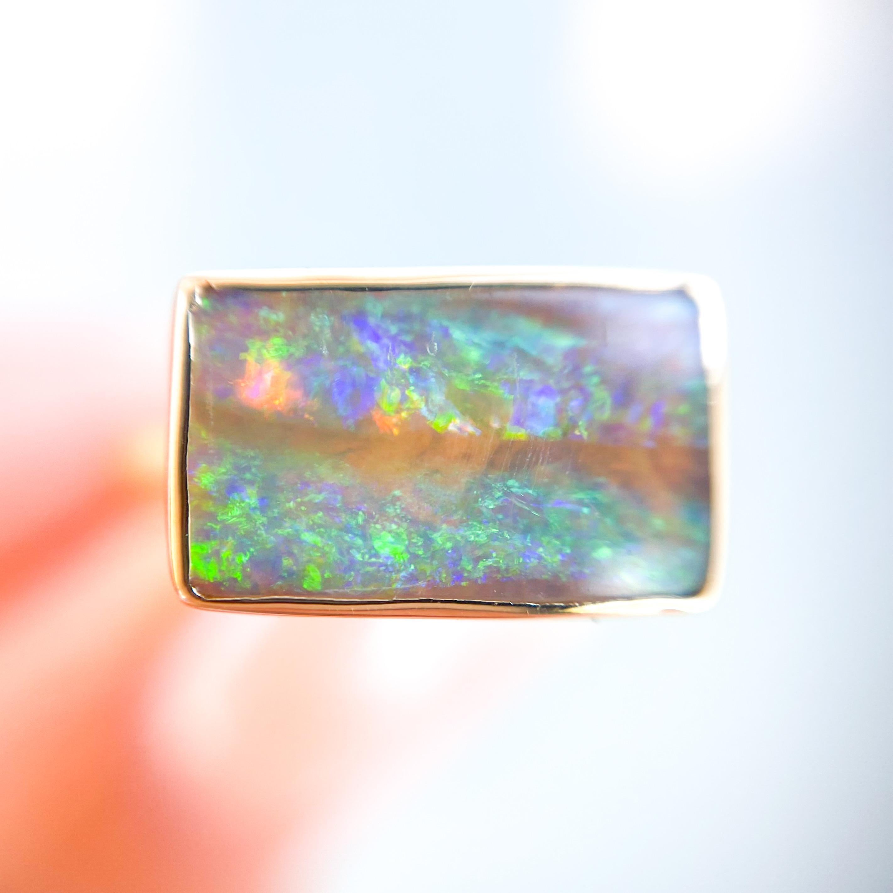 View from a Rainbow Australian Opal Ring in 14k Gold by NIXIN Jewelry For Sale 4