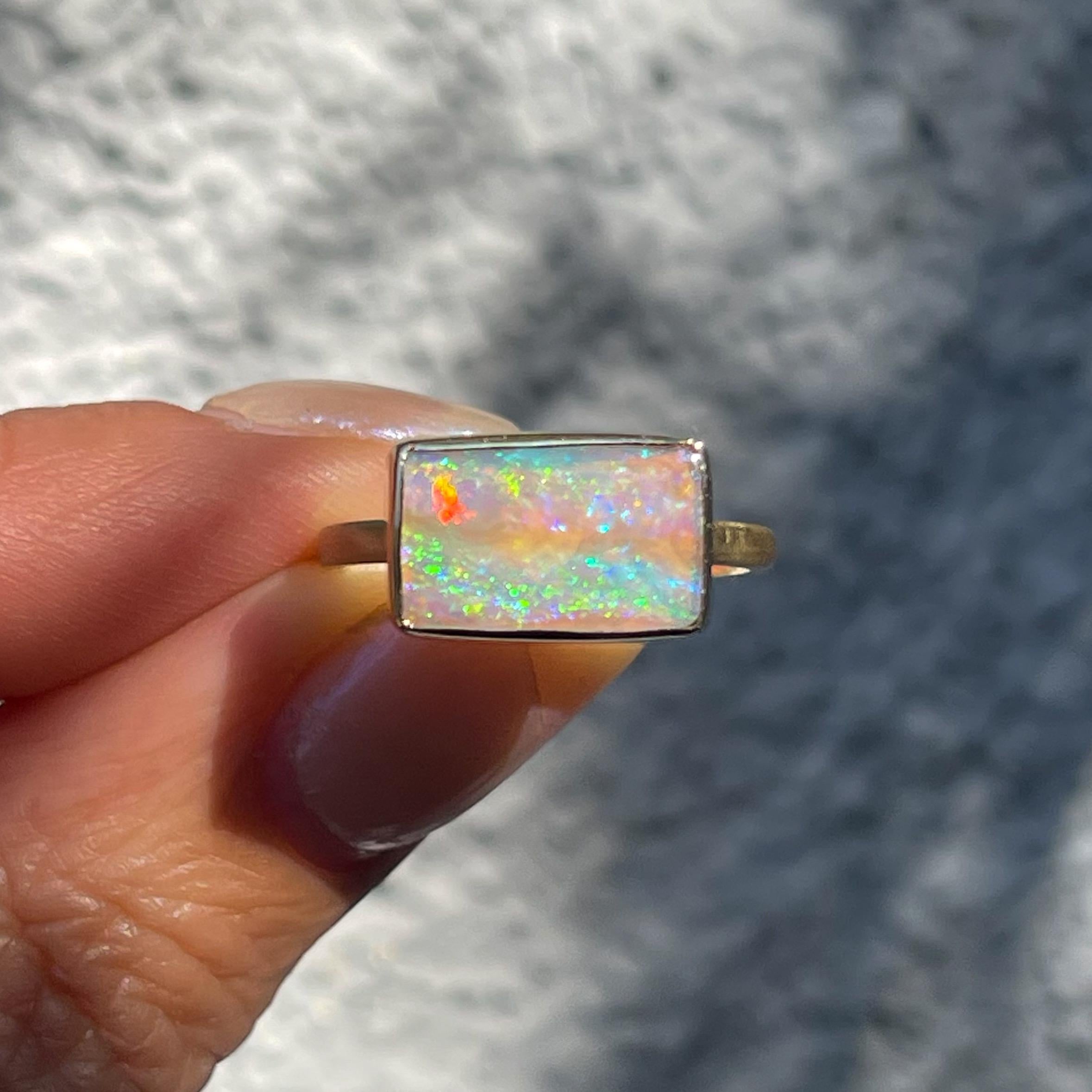 Contemporary View from a Rainbow Australian Opal Ring in 14k Gold by NIXIN Jewelry For Sale